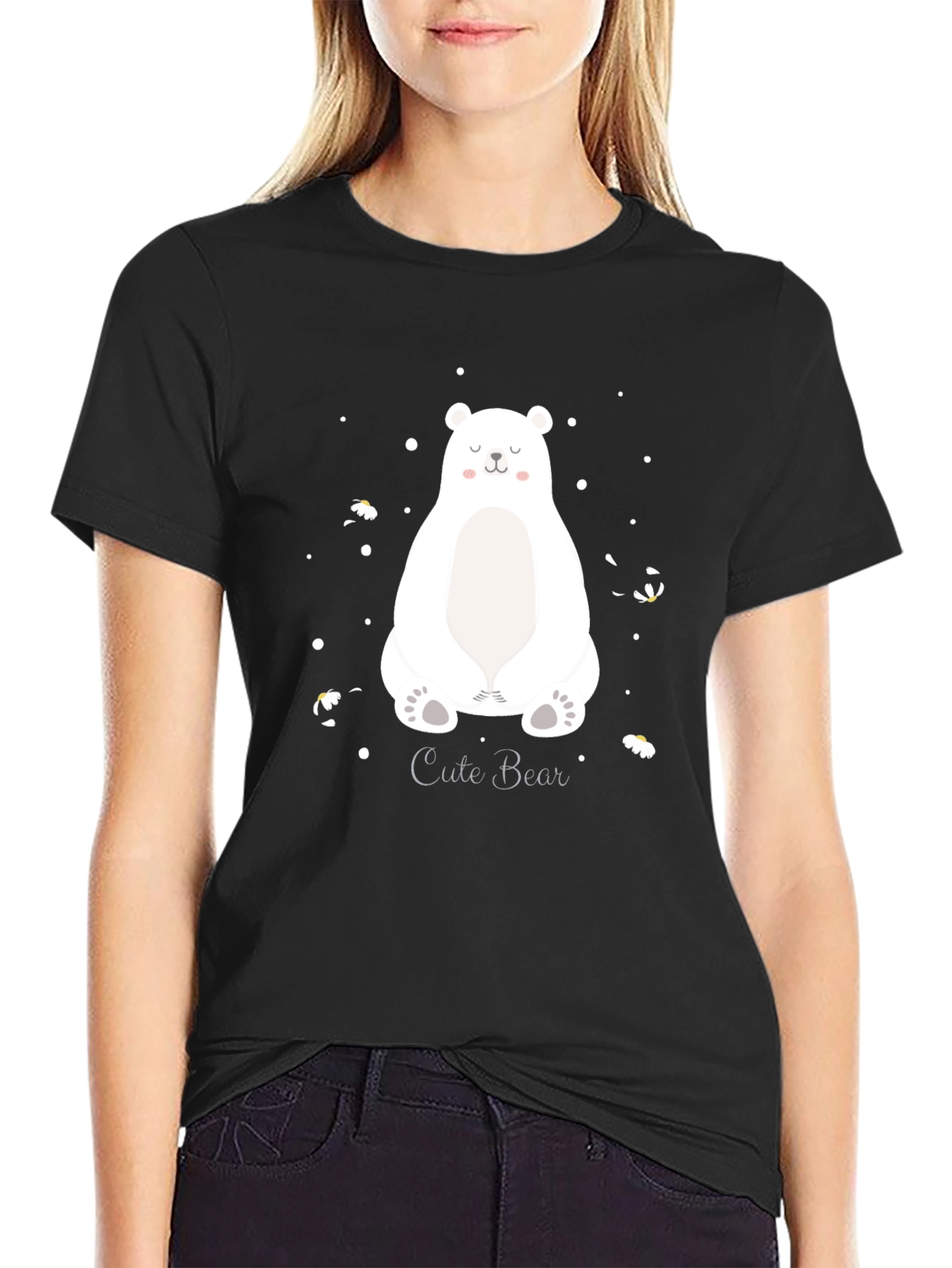 Black Cute Bear Graphic Print Men's Black T-Shirt view 2