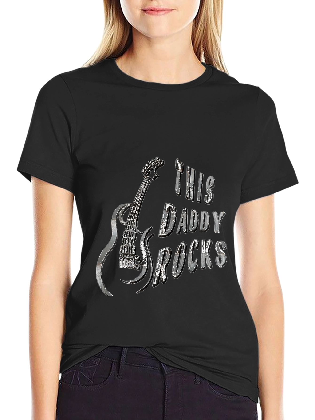 Black This Daddy Rocks T-Shirt - Guitar Graphic Tee view 2