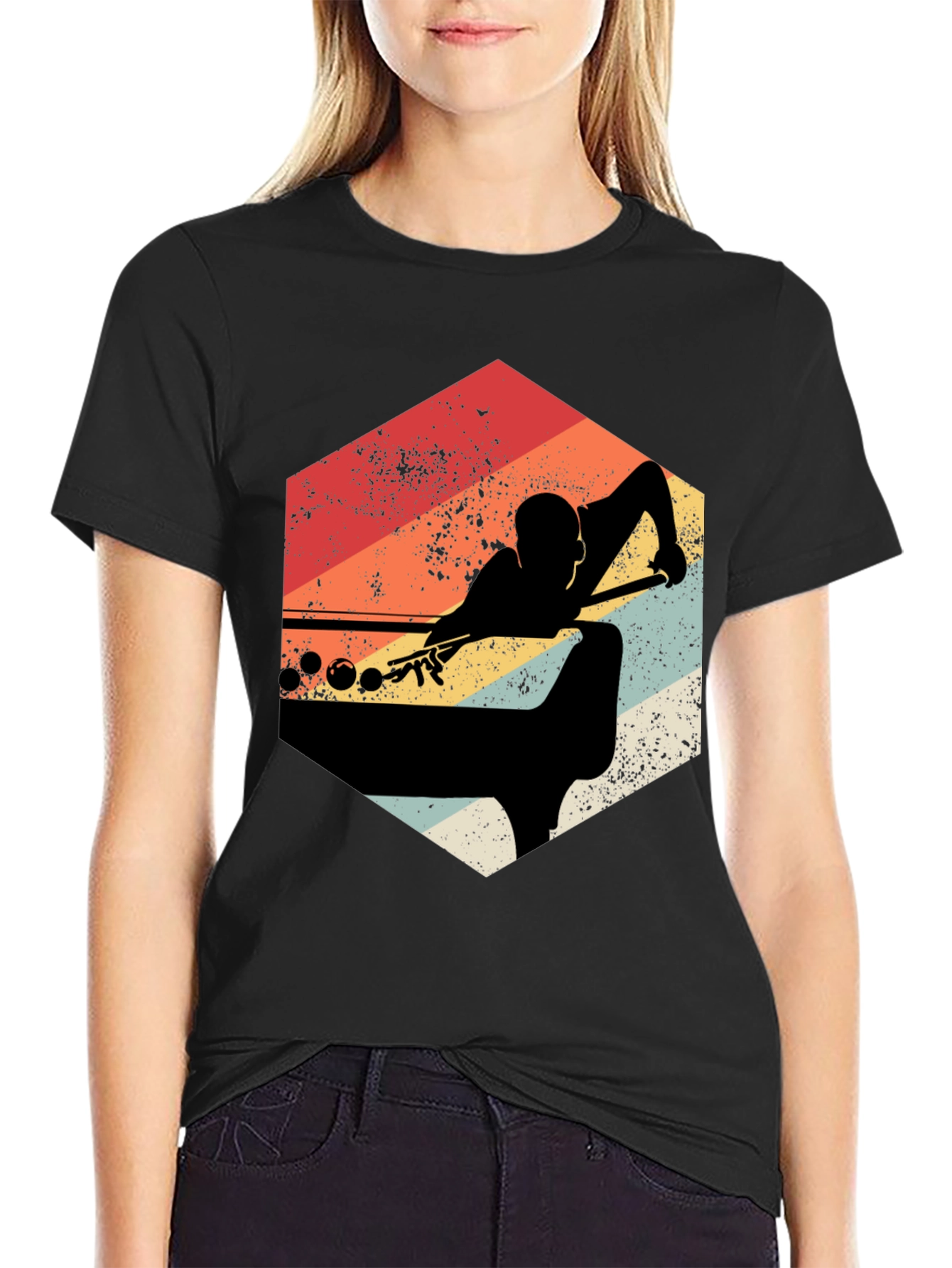 Black Vintage Billiards Player Graphic T-Shirt view 2