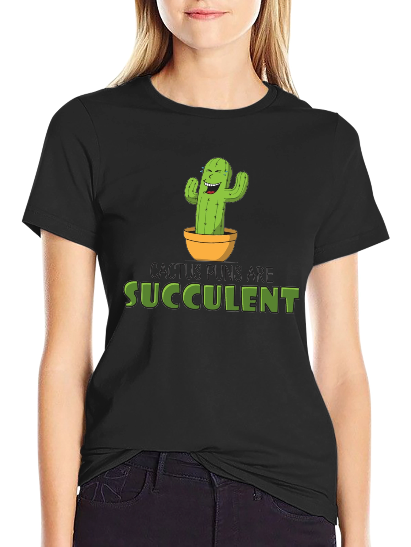 Black Cactus Puns Are Succulent Black Graphic Tee view 2