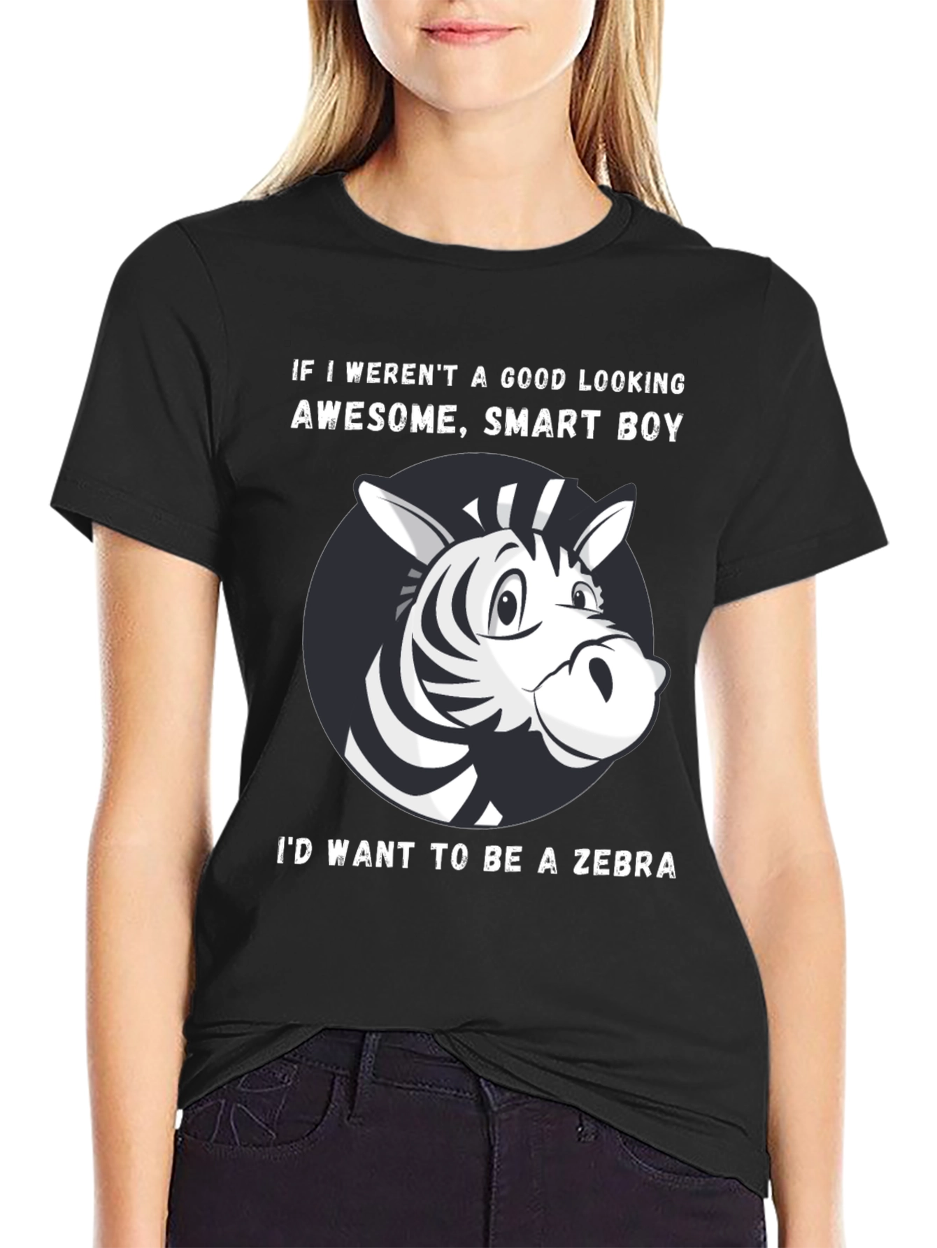 Black Funny Zebra Graphic T-Shirt view 2