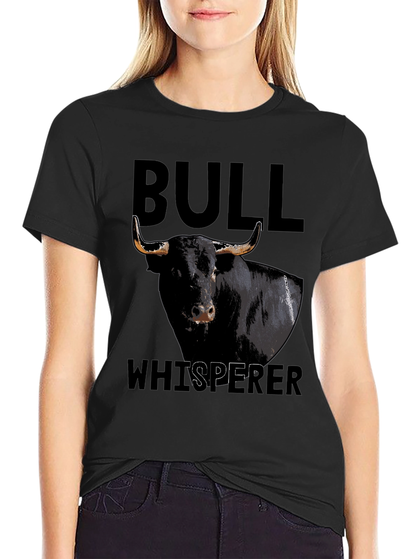 Black Bull Whisperer Graphic Tee - Black Cotton T-Shirt view 2