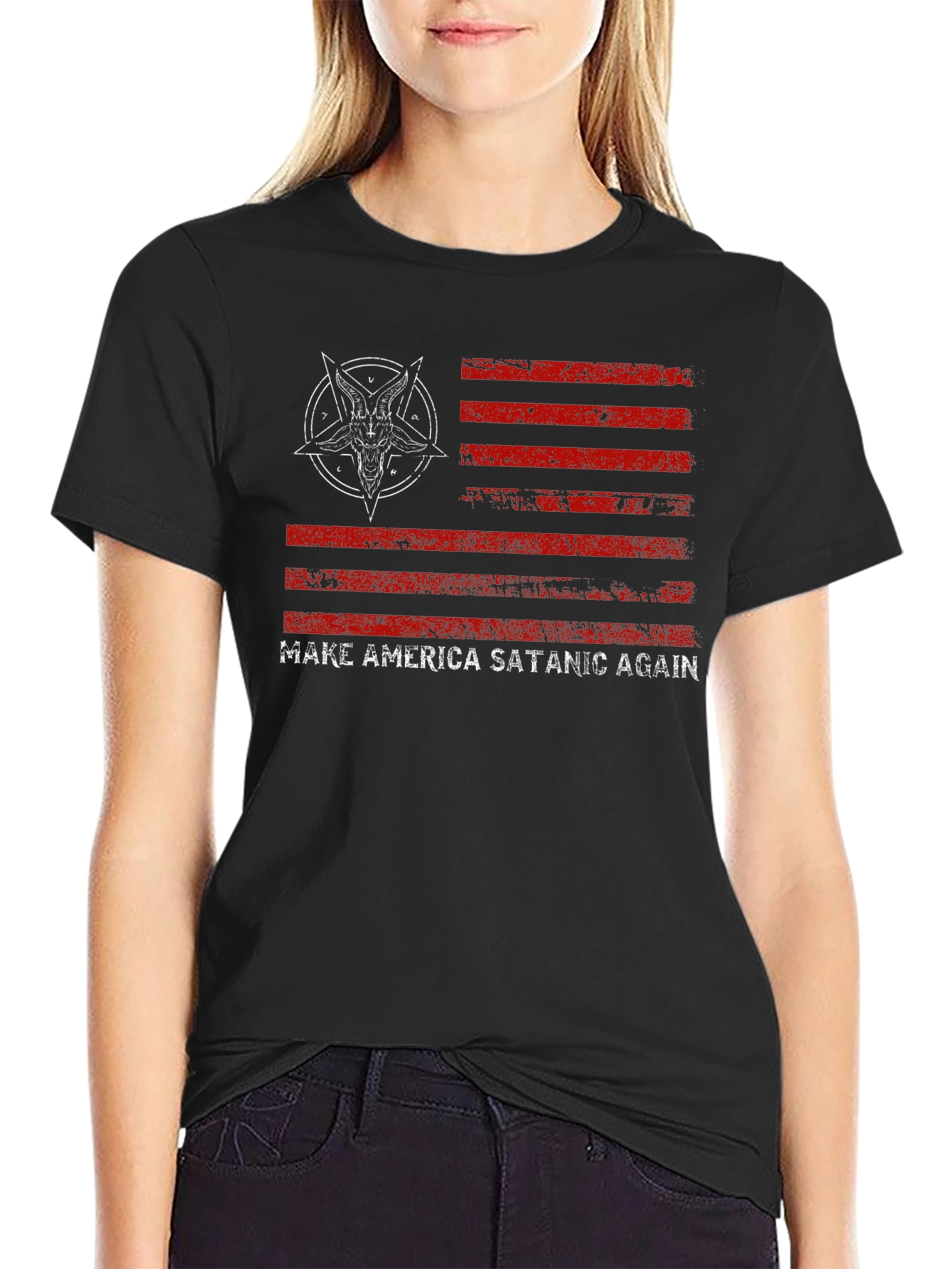 Black Make America Satanic Again Graphic Tee view 2
