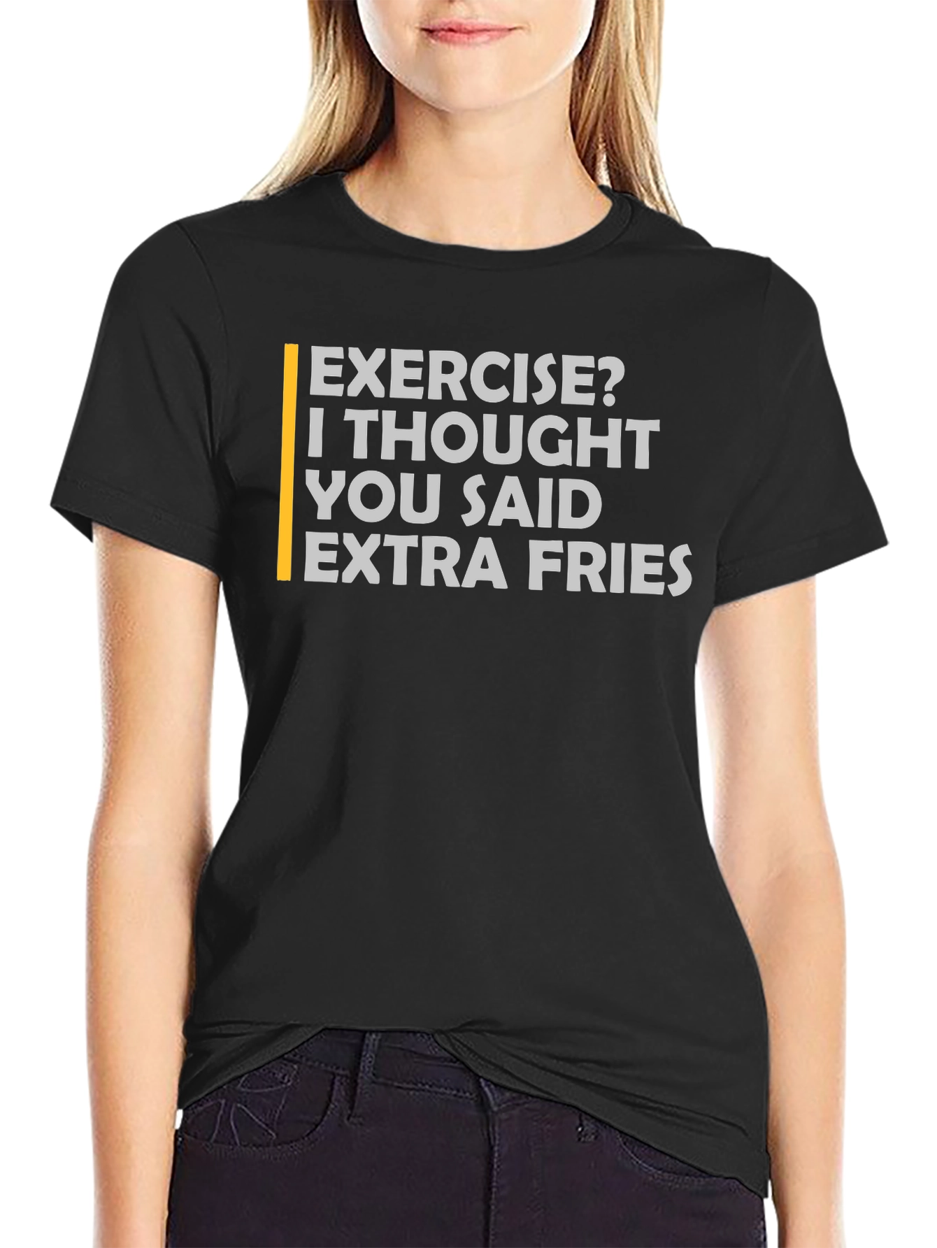 Black Extra Fries Funny T-Shirt - Exercise? Foodie Tee view 2