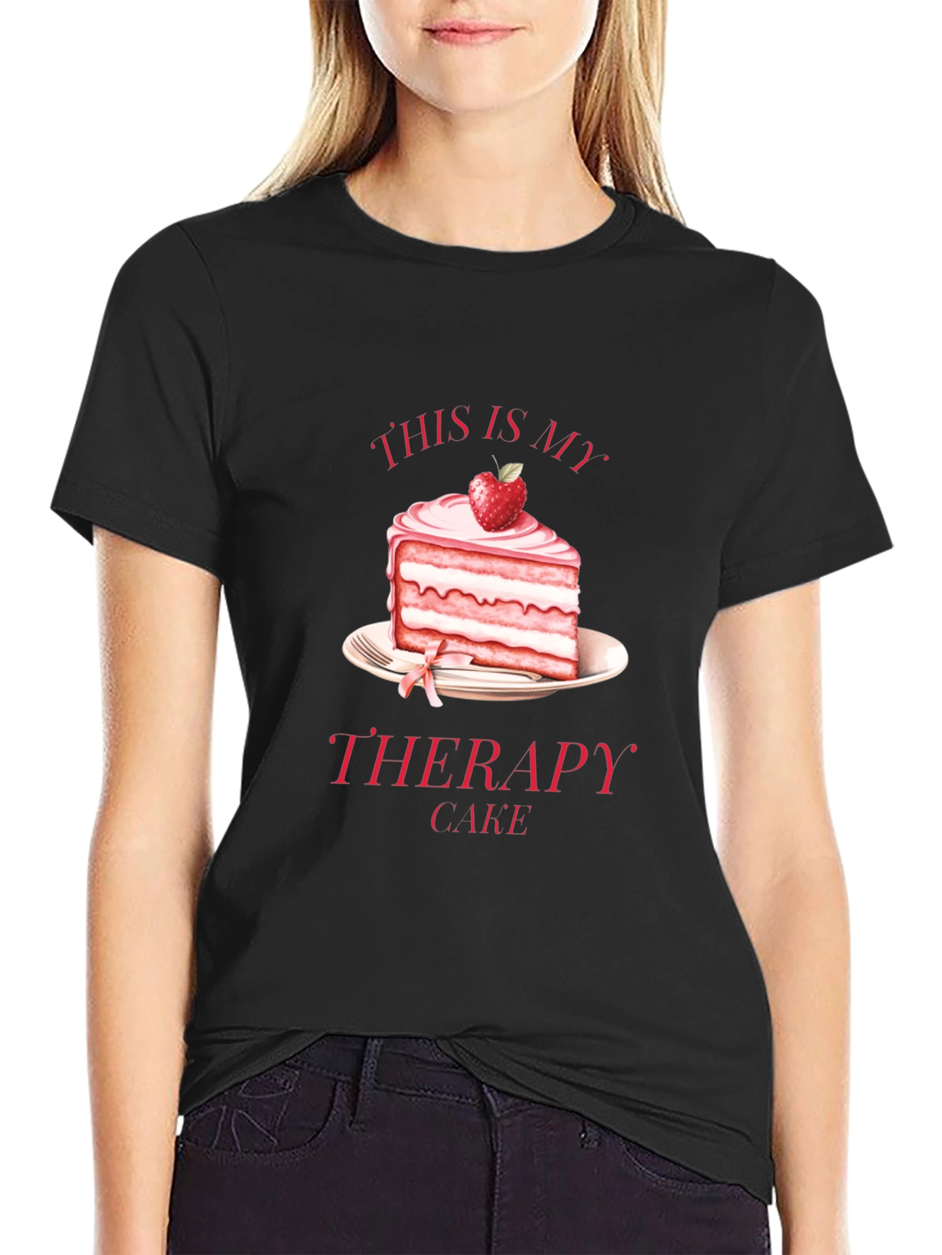 Black Therapy Cake T-Shirt - Funny Foodie Tee view 2