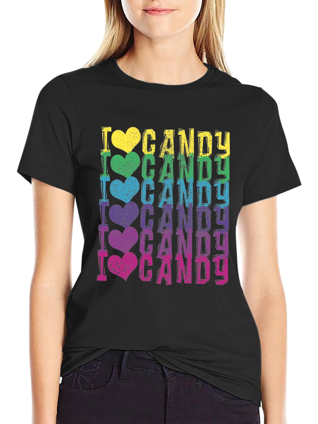 Black I Heart Candy Black T-Shirt - Rainbow Colors view 2