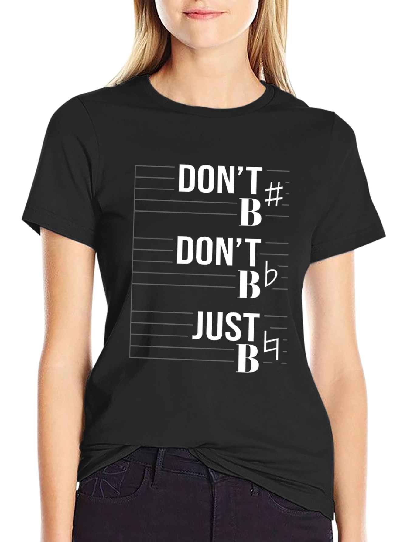 Black Music Pun T-Shirt: Don't B Sharp, Don't B Flat, Just B Natural view 2