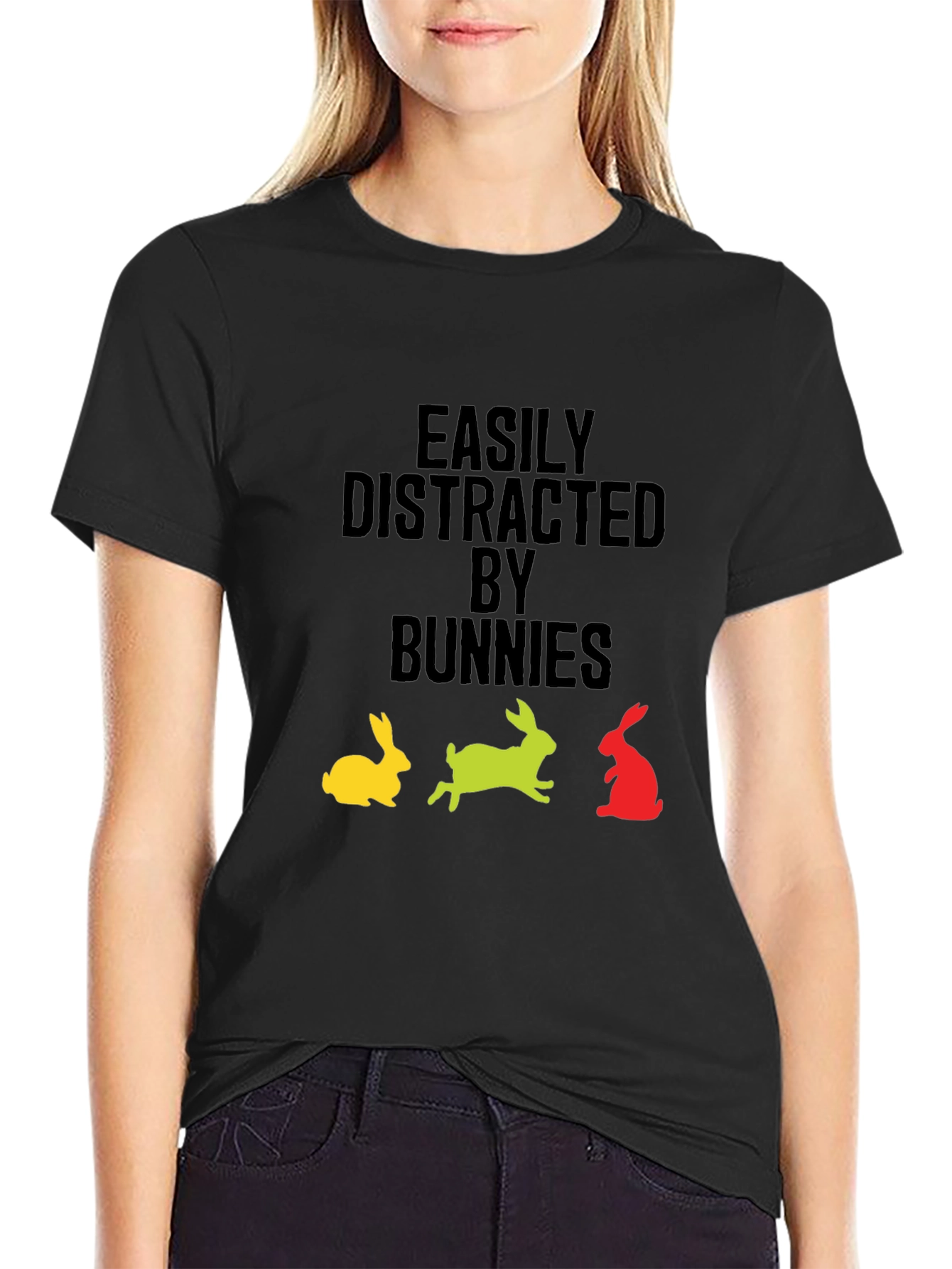 Black Easily Distracted By Bunnies Graphic T-Shirt view 2