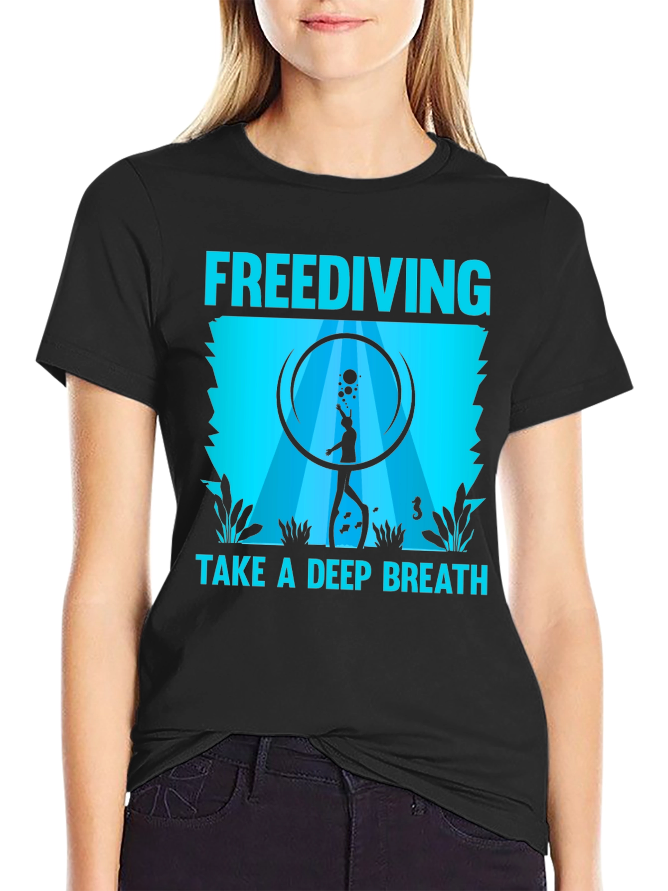 Black Freediving Take a Deep Breath Graphic T-Shirt view 2