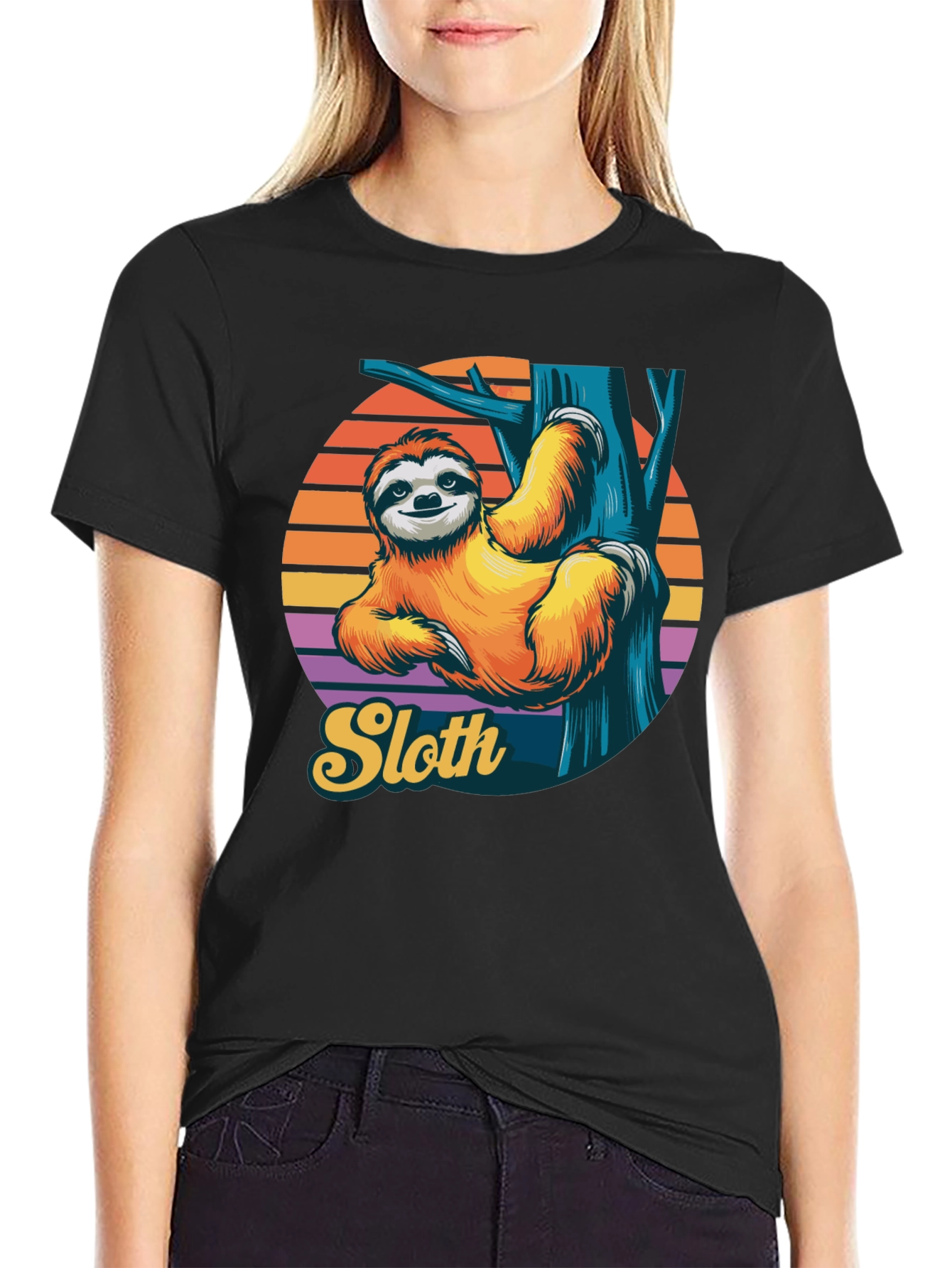 Black Sloth Graphic Tee - Relaxed Retro Style Shirt view 2