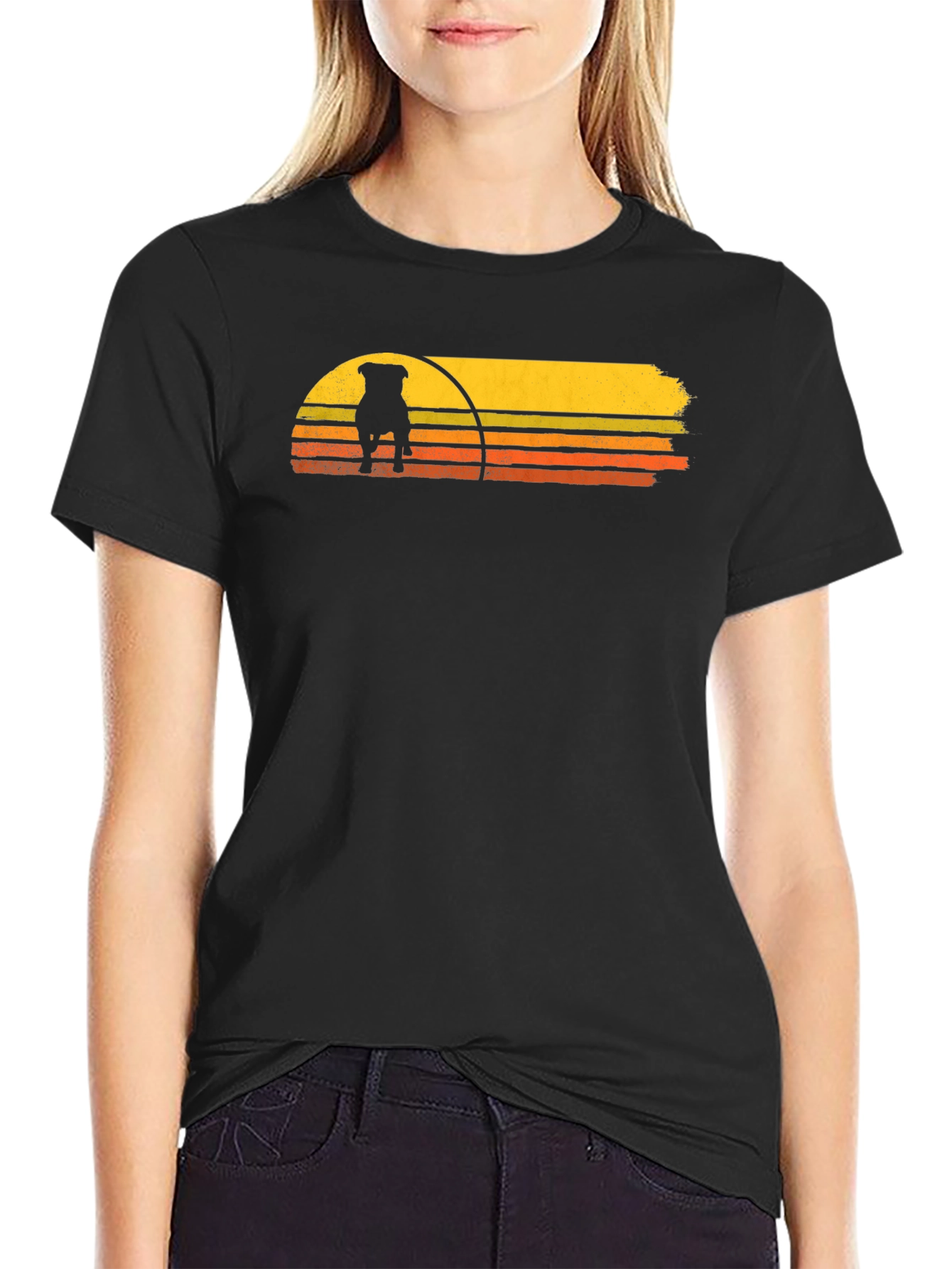 Black Retro Dog Sunset Graphic Tee - Black view 2