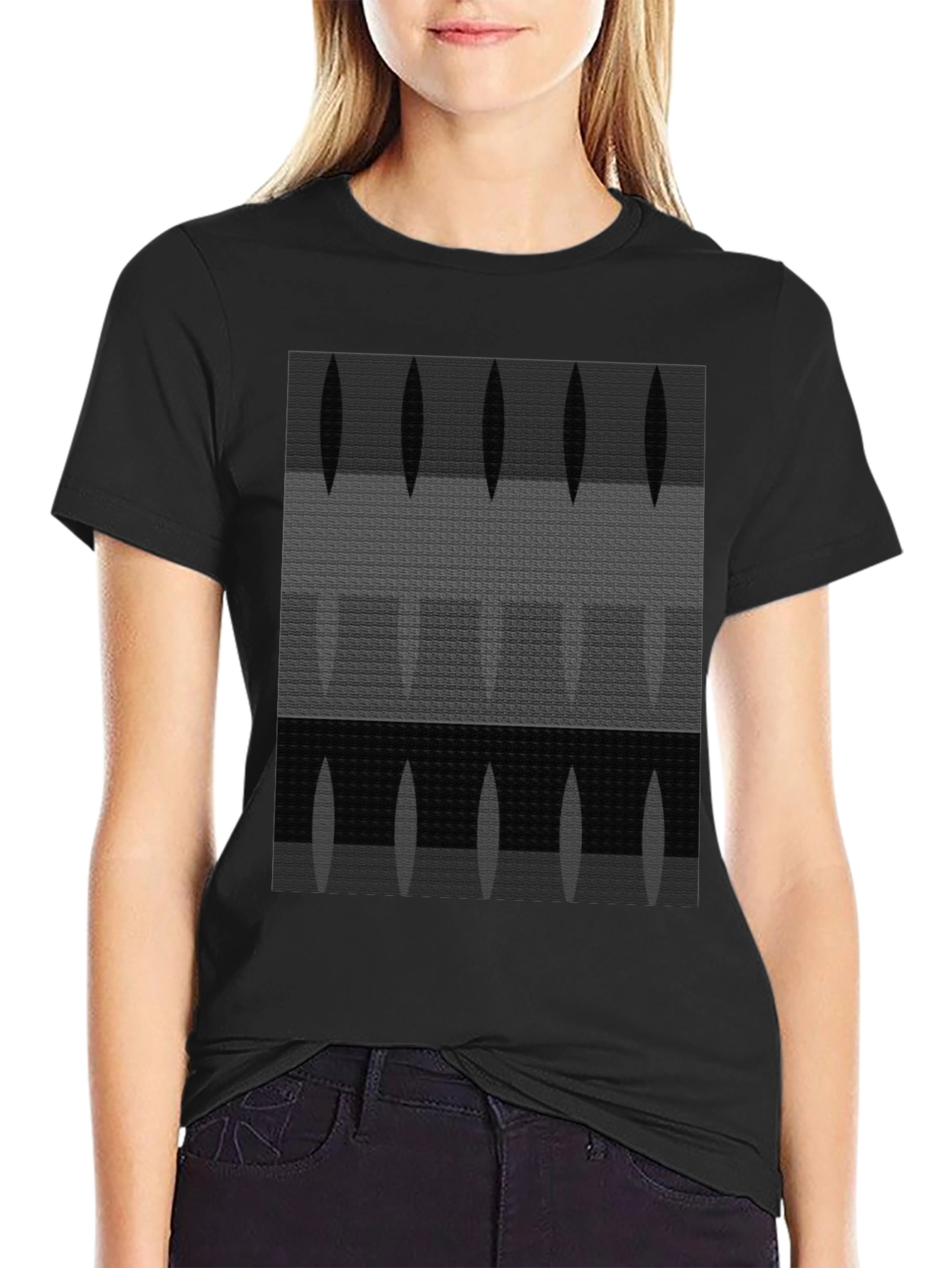 Black Abstract Pattern Graphic T-Shirt - Modern Art Tee view 2