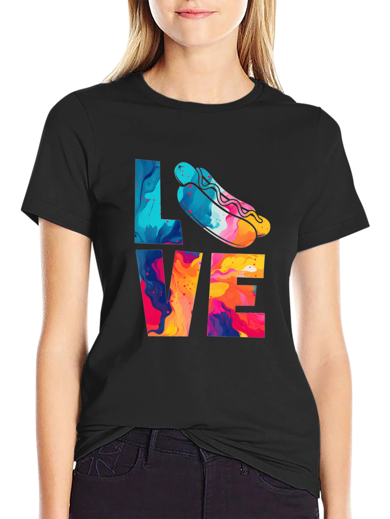 Black Love Hotdogs T-Shirt Fun Graphic Tee view 2