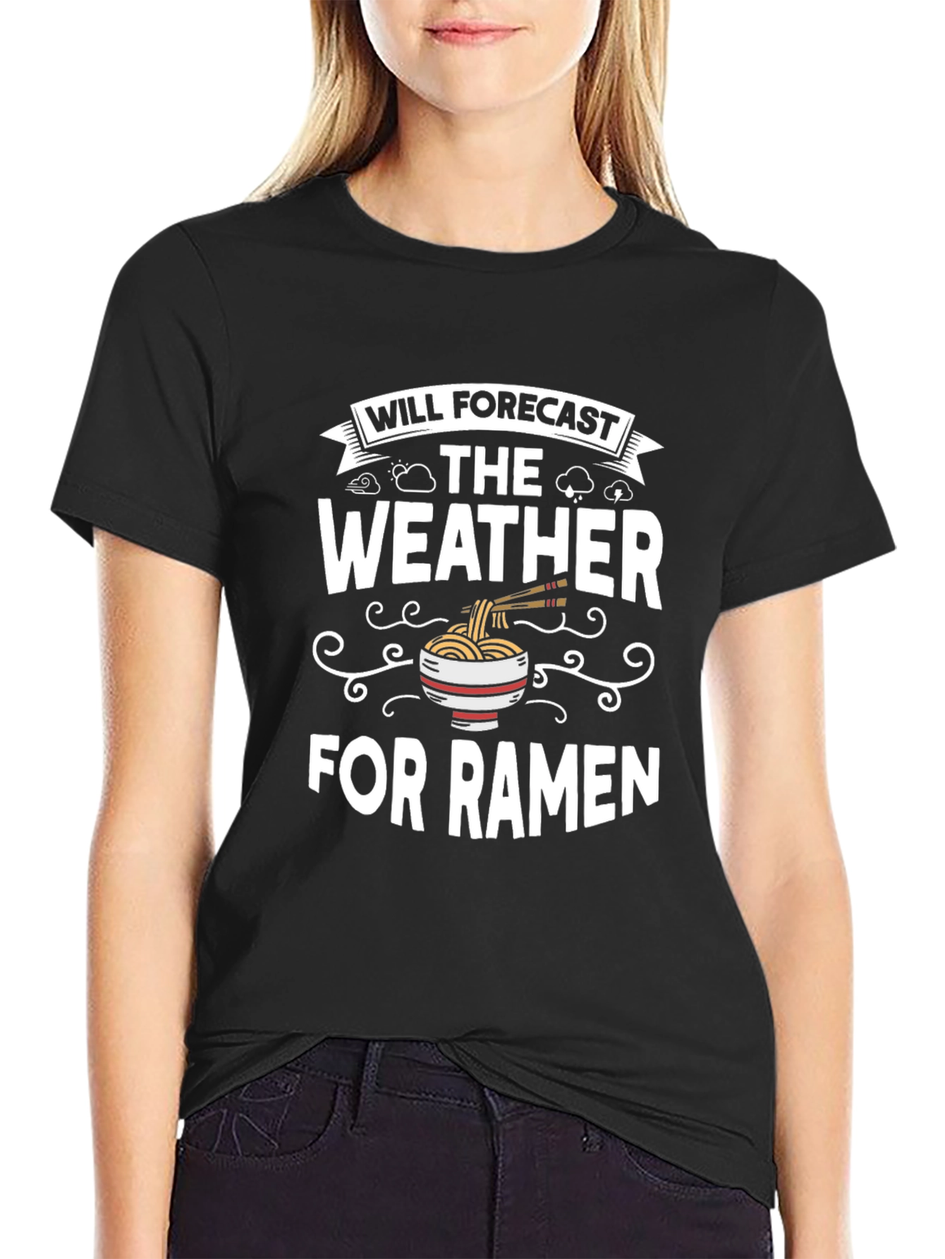 Black Funny Ramen Weather Forecast T-Shirt view 2
