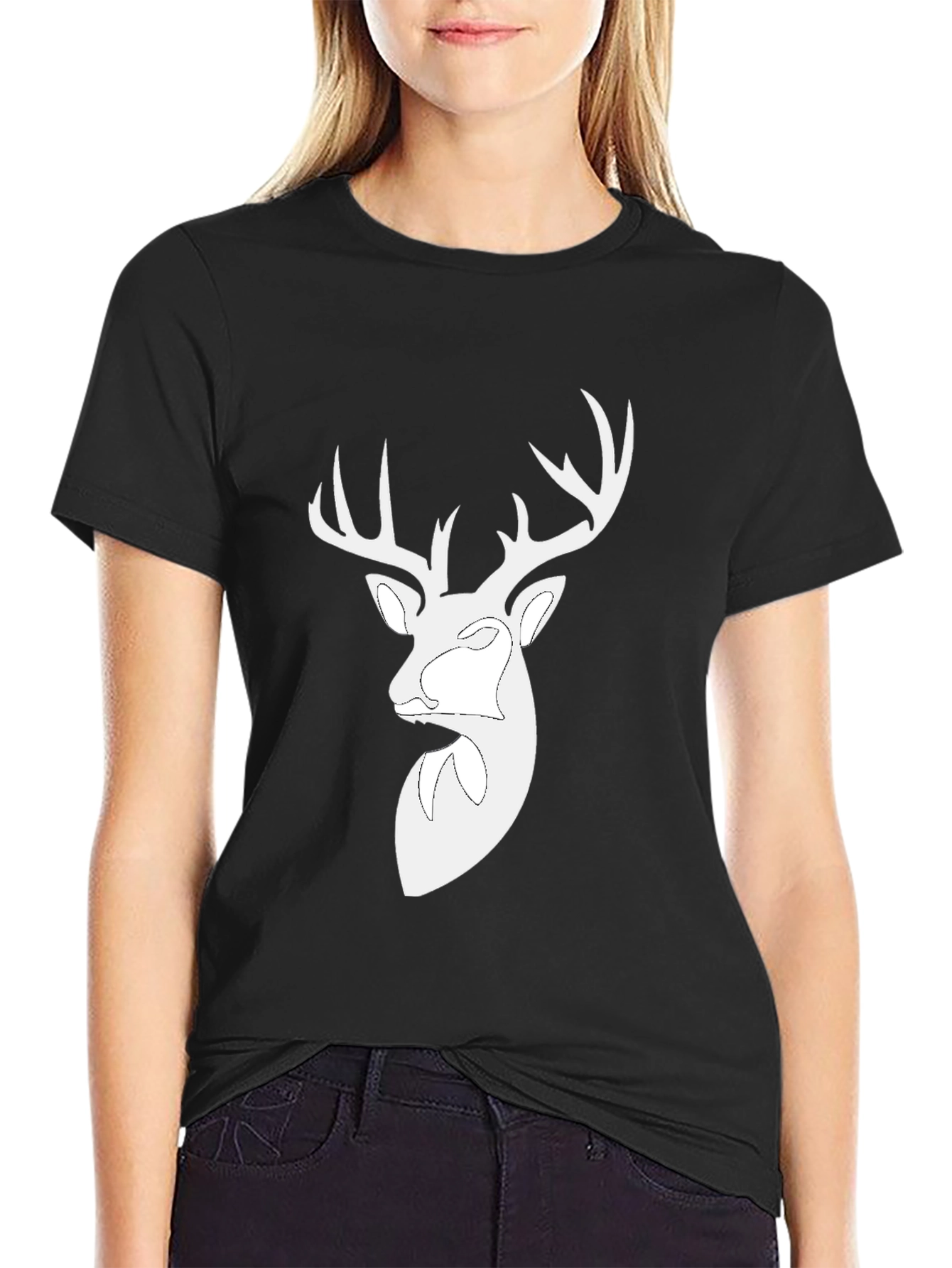 Black Deer Head Graphic Black T-Shirt view 2
