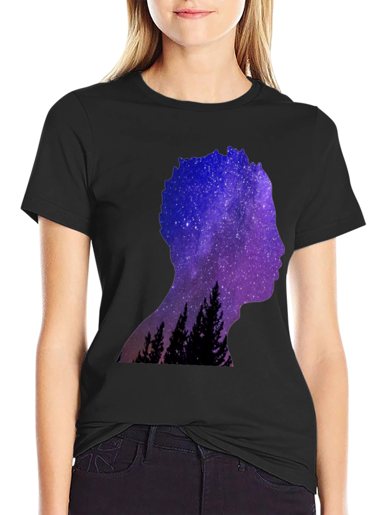 Black Galaxy Silhouette Graphic Tee - Men's Black T-Shirt view 2