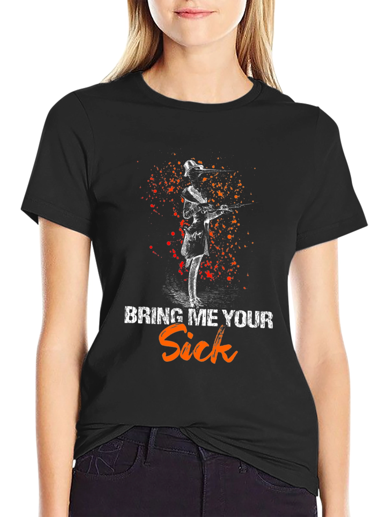 Black Bring Me Your Sick T-Shirt - Plague Doctor Tee view 2