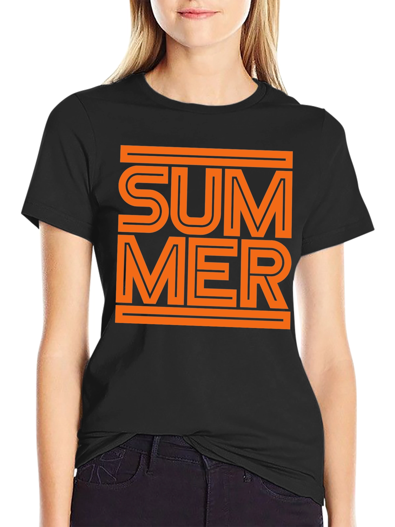 Black Summer Graphic Tee - Stylish Black T-Shirt view 2