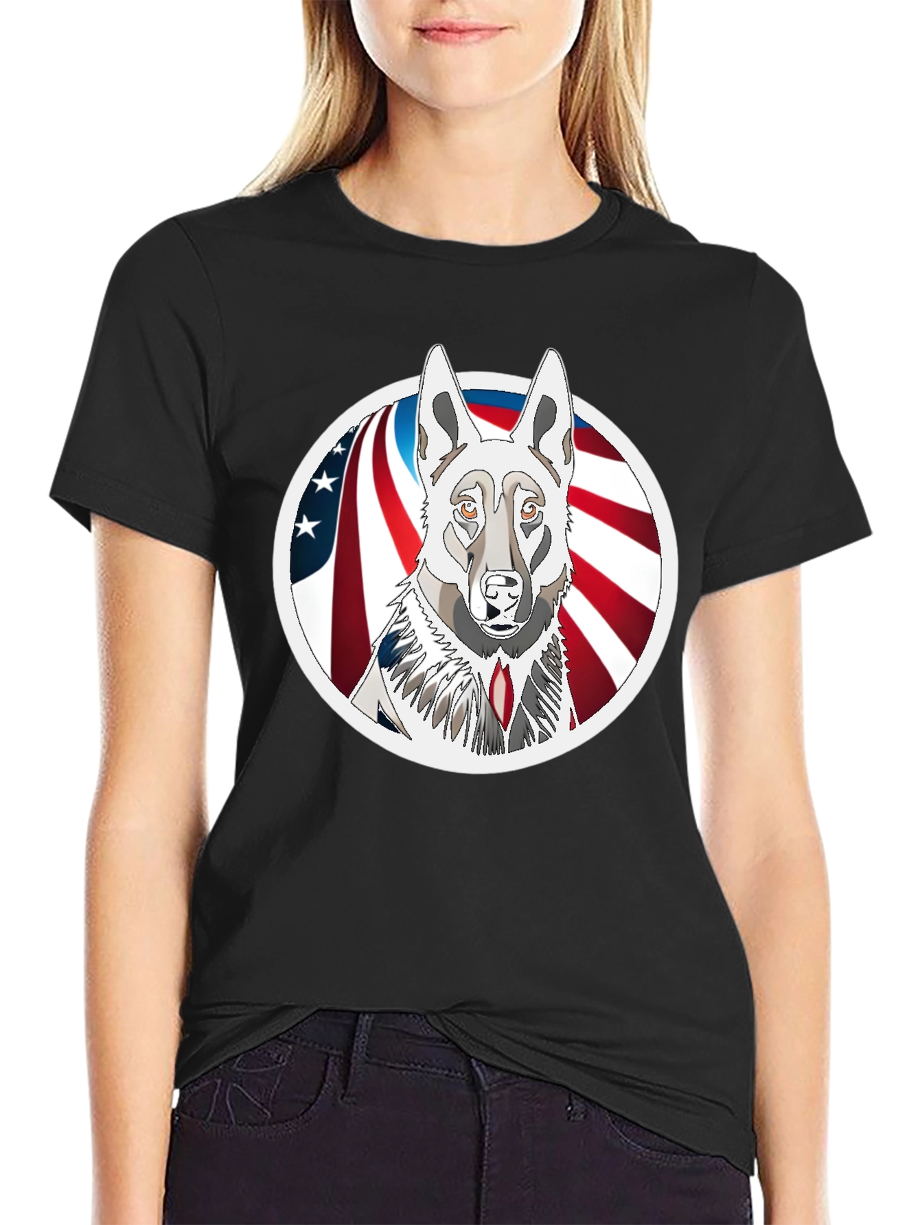 Black Patriotic Dog Graphic Tee - Unisex Black T-Shirt view 2