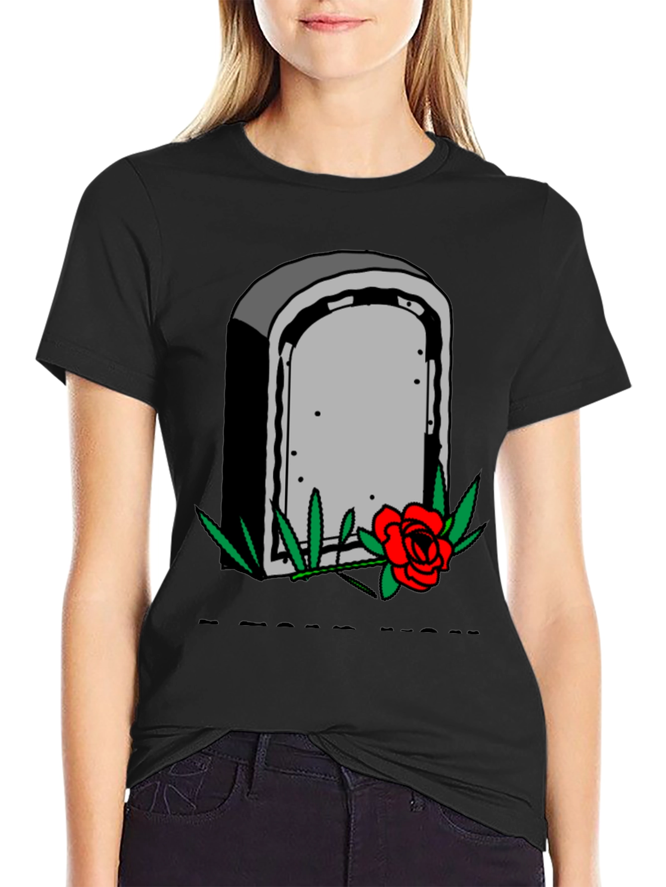 Black Grave & Rose Graphic T-Shirt - Edgy Casual Wear view 2