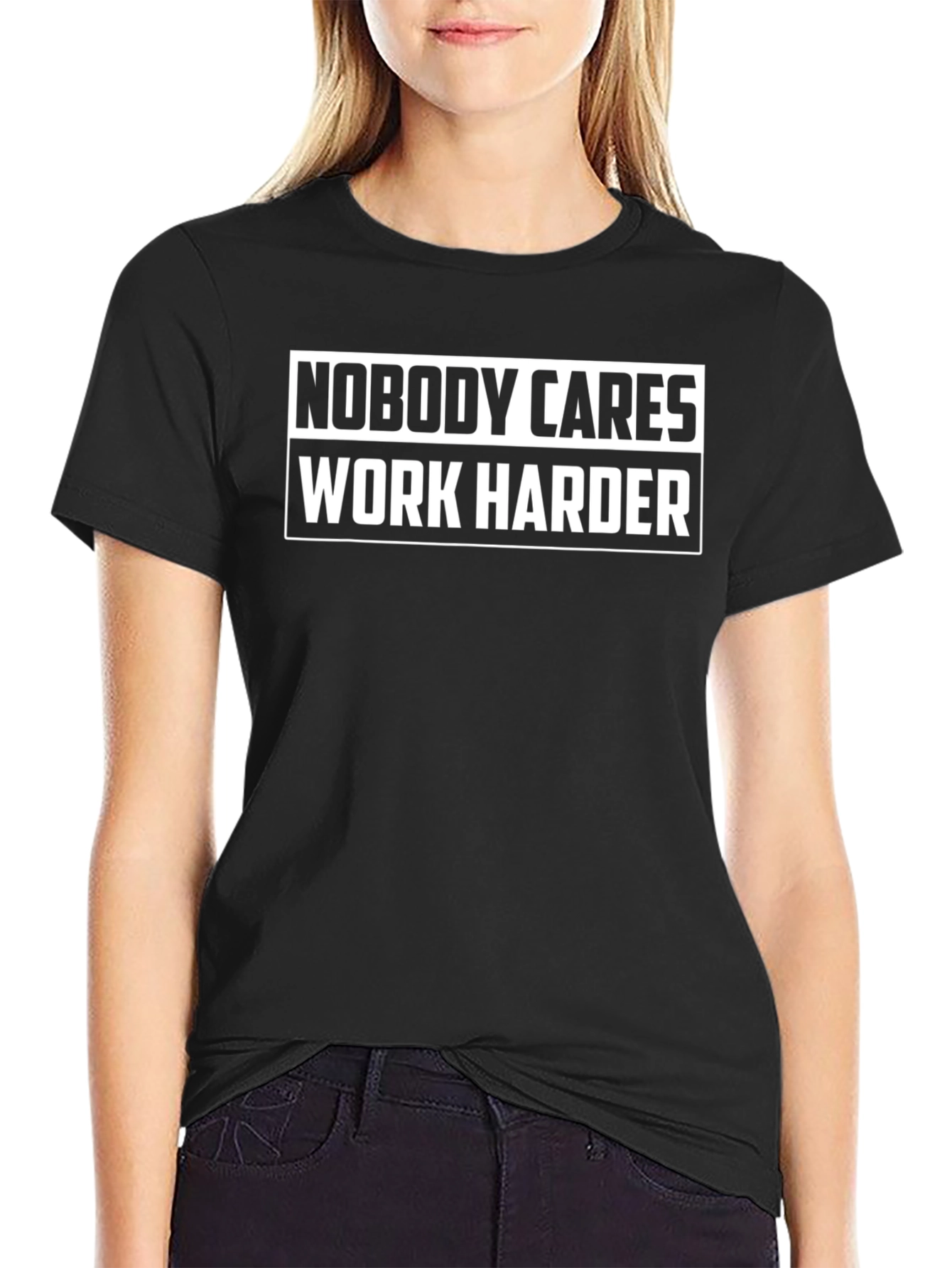 Black Nobody Cares Work Harder Graphic Tee - Black view 2