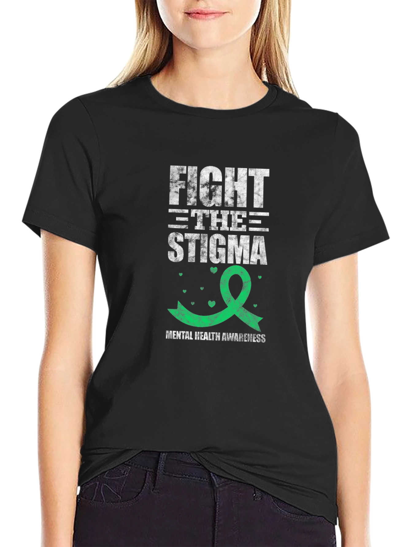 Black Fight the Stigma Mental Health Awareness T-Shirt view 2