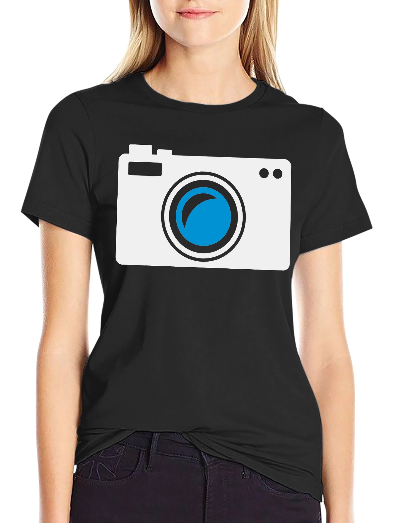 Black Camera Graphic Tee - Black Cotton T-Shirt view 2