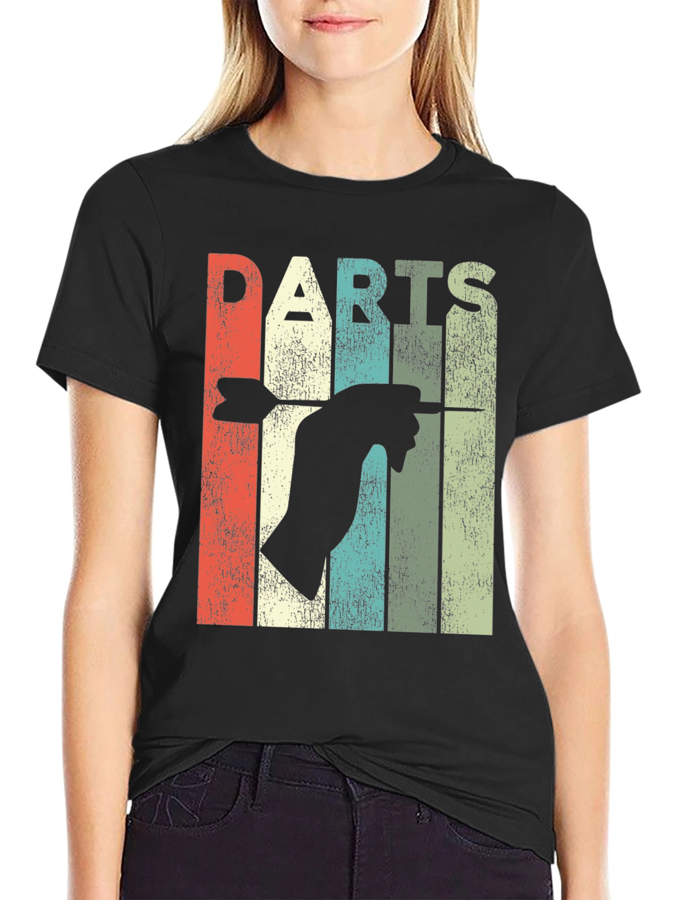 Black Vintage Darts T-Shirt - Retro Dart Throwing Design view 2
