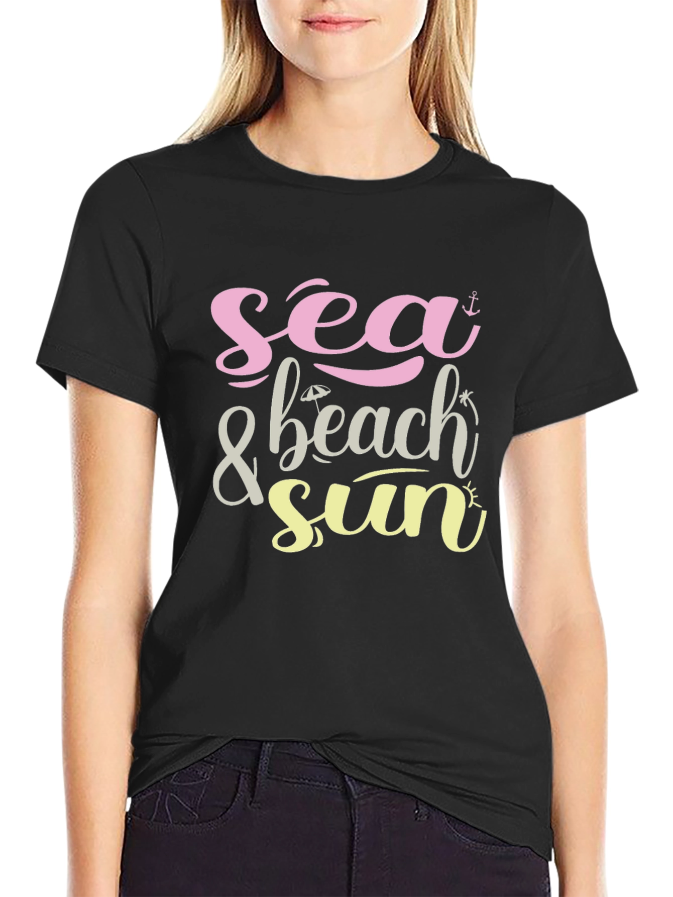 Black Sea & Beach Sun Graphic Black T-Shirt view 2
