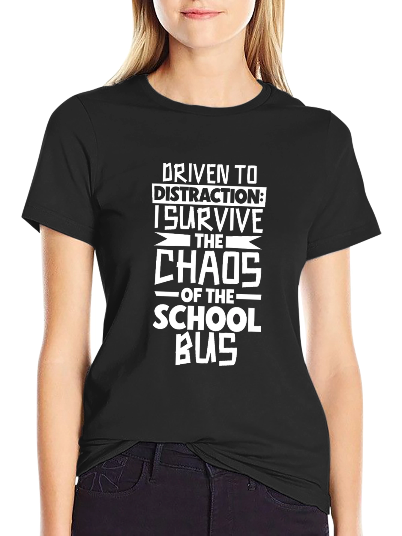 Black Funny School Bus Driver T-Shirt: Driven to Distraction view 2