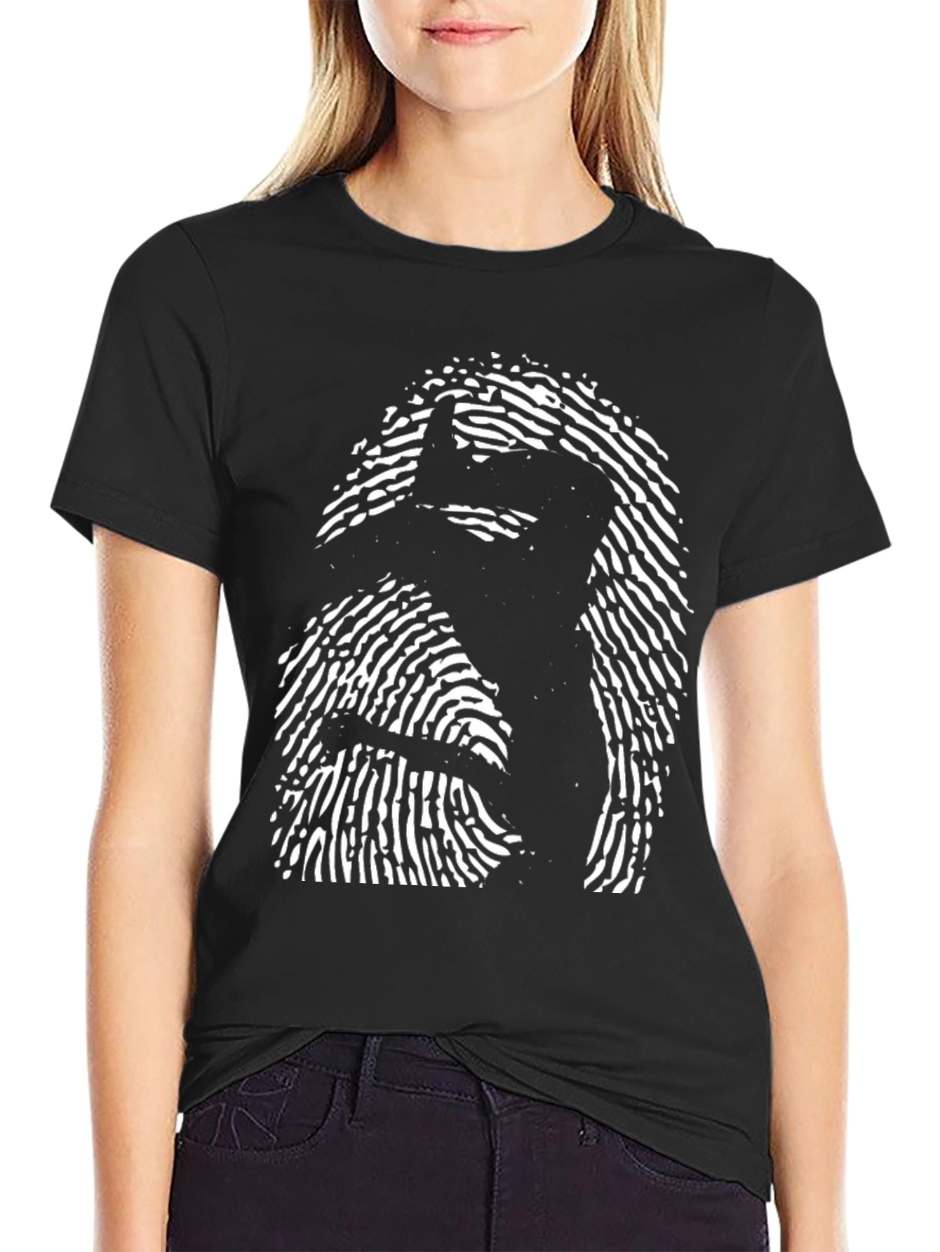 Black Fingerprint Silhouette Black T-Shirt view 2