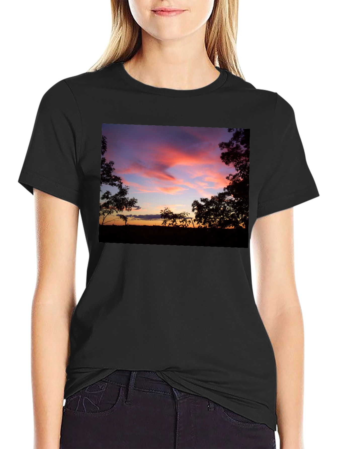 Black Sunset Silhouette Graphic Tee - Soft Cotton Blend view 2