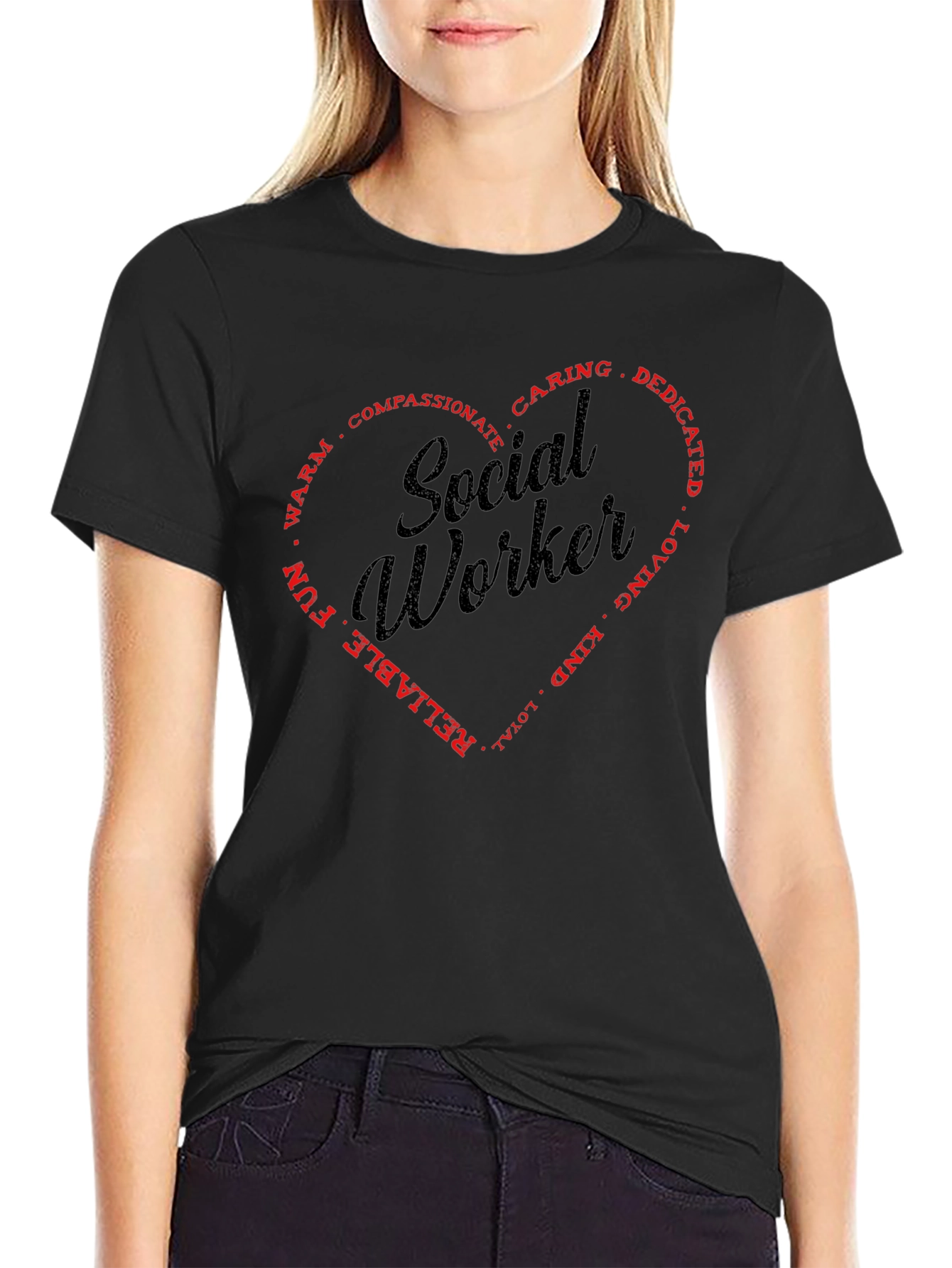 Black Social Worker Heart Graphic T-Shirt - Black view 2