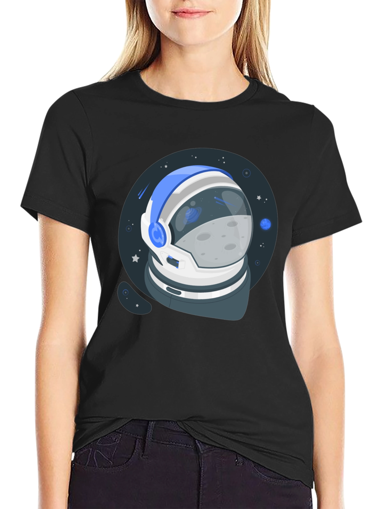 Black Astronaut Helmet Graphic Black T-Shirt view 2