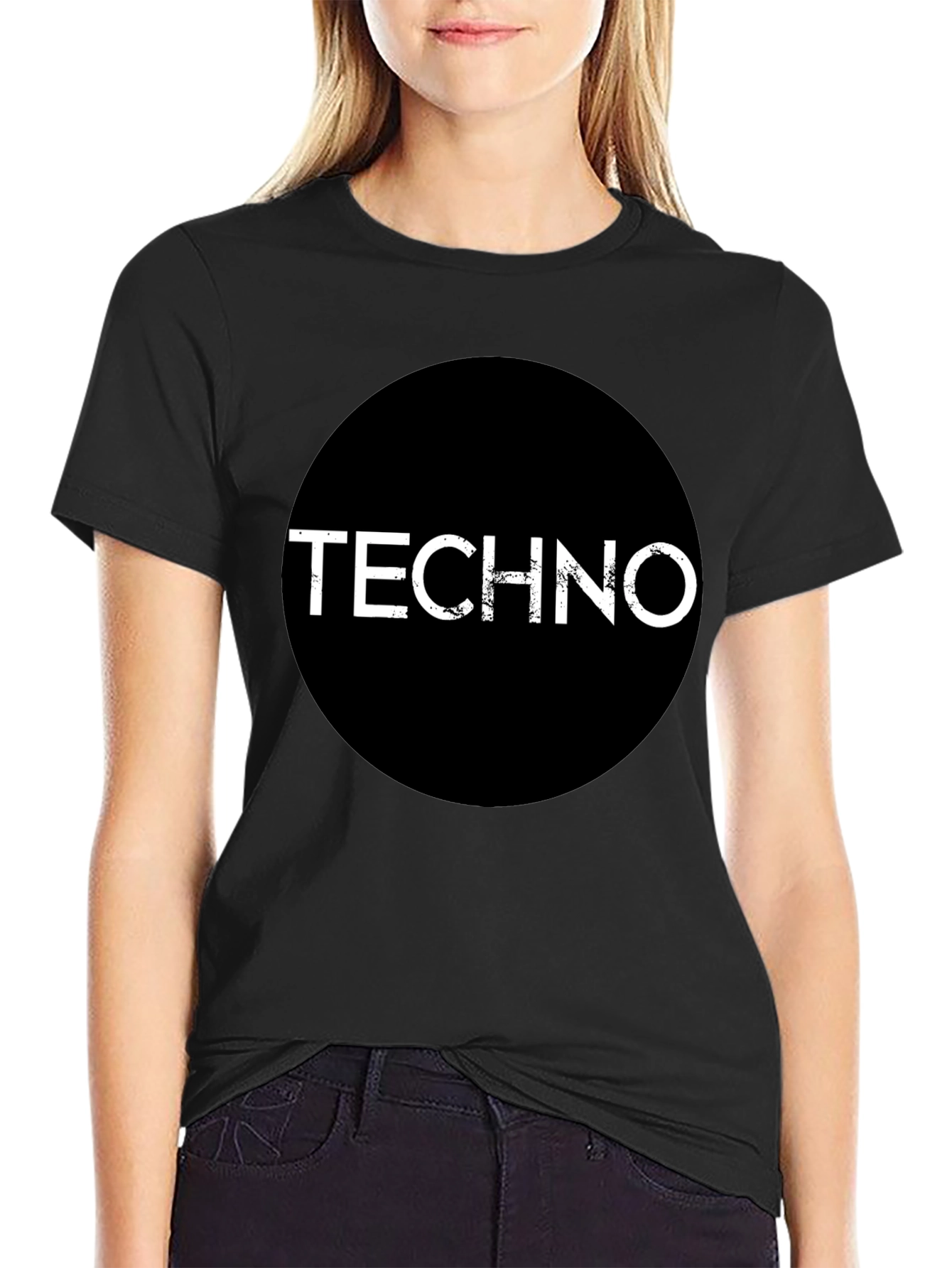 Black Techno Music Graphic T-Shirt - Black Round Design view 2