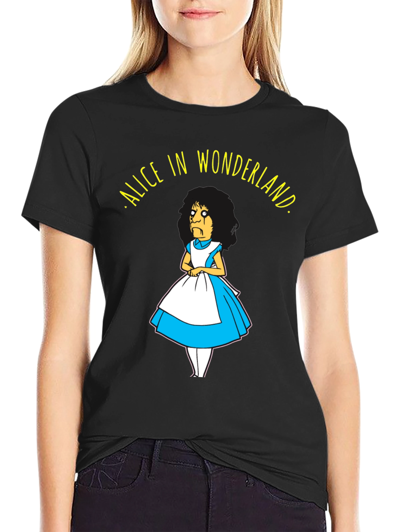 Black Alice in Wonderland Funny Graphic T-Shirt view 2