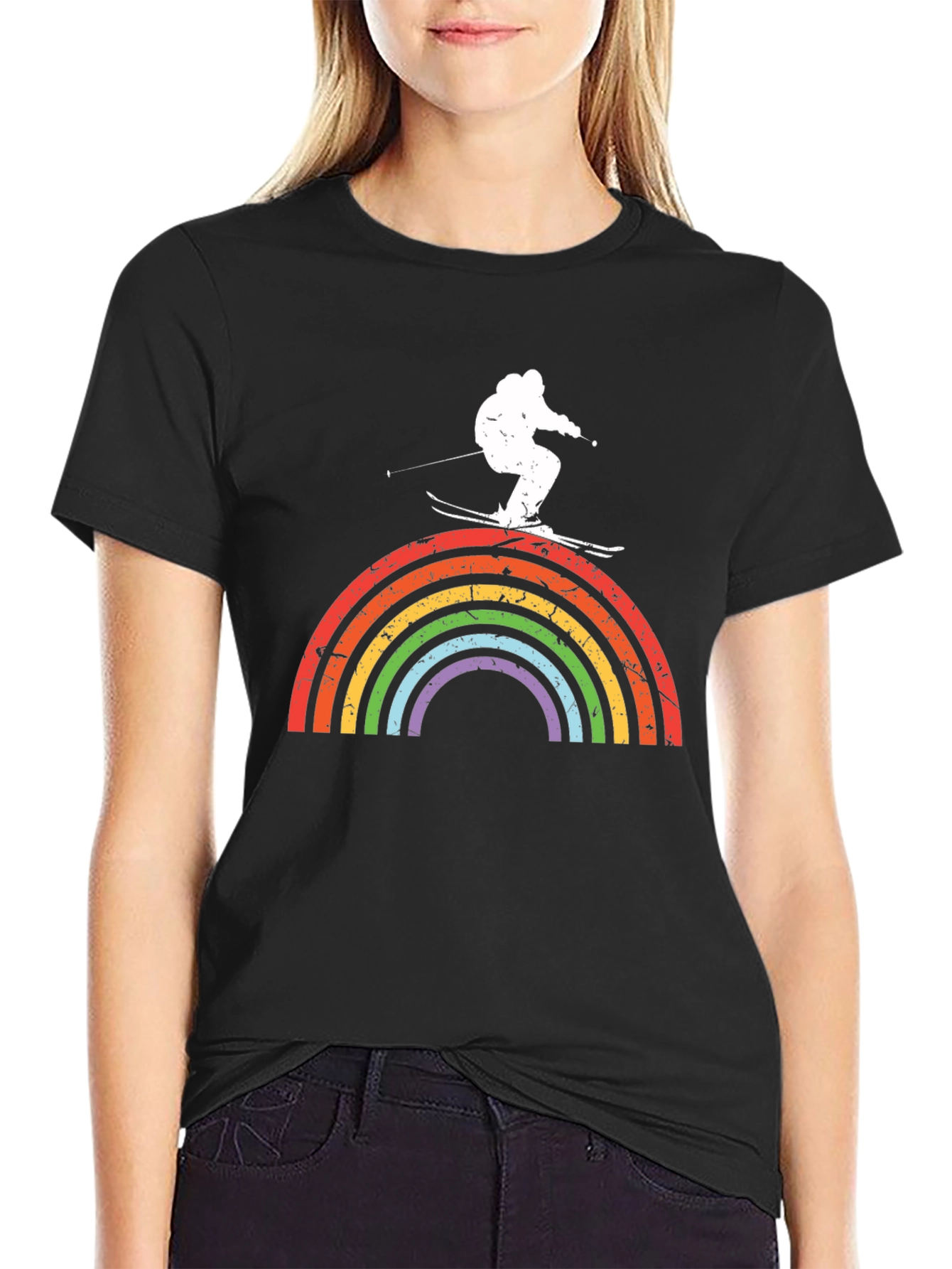 Black Rainbow Skiing T-Shirt view 2