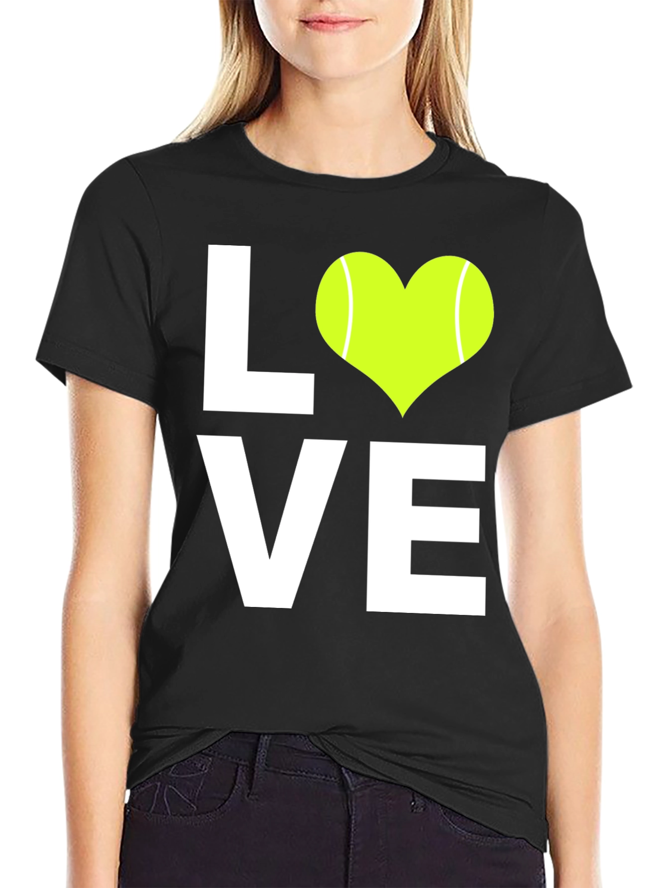 Black Tennis Love T-Shirt - Heart Shaped Ball view 2
