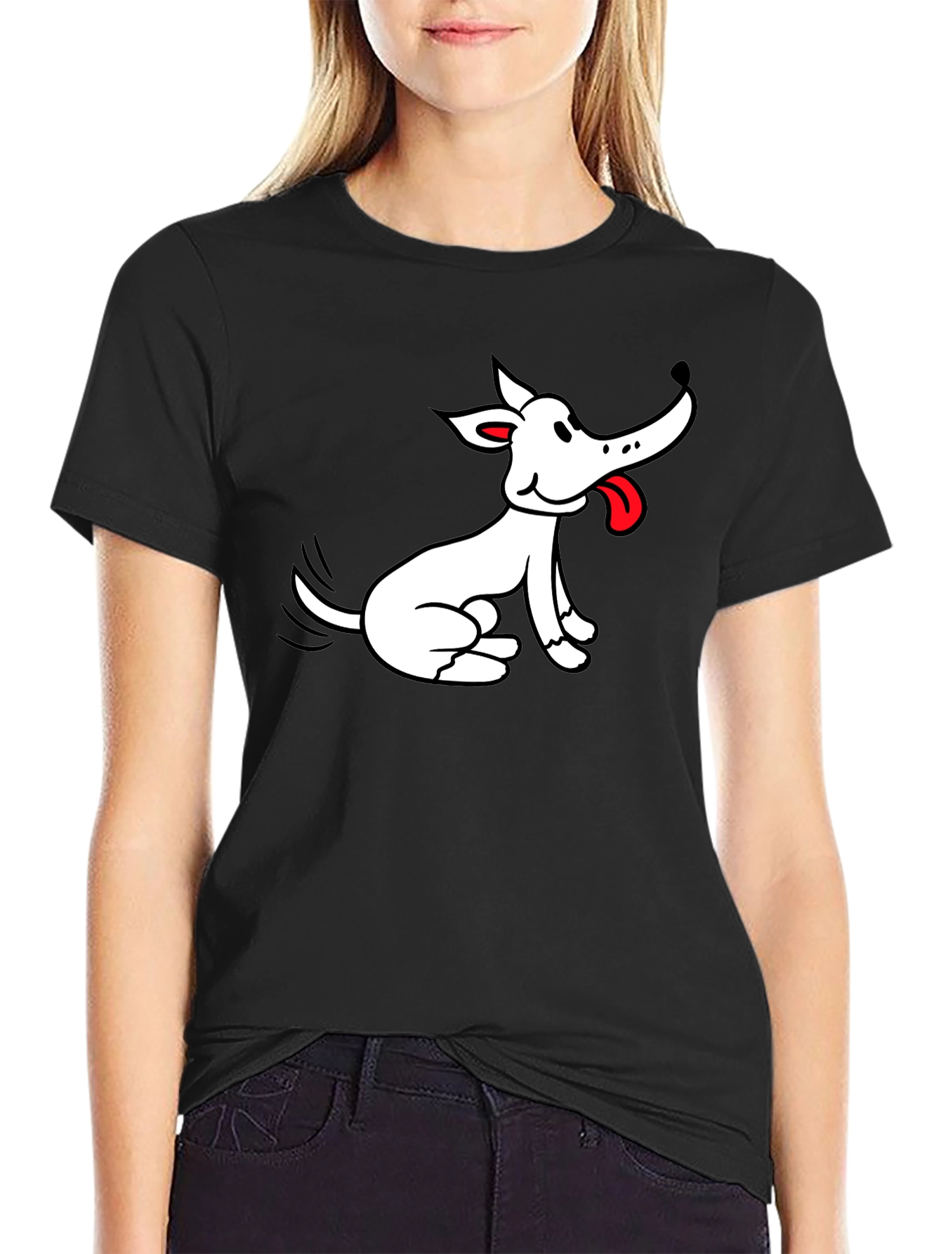 Black Cartoon Dog Graphic Black T-Shirt view 2