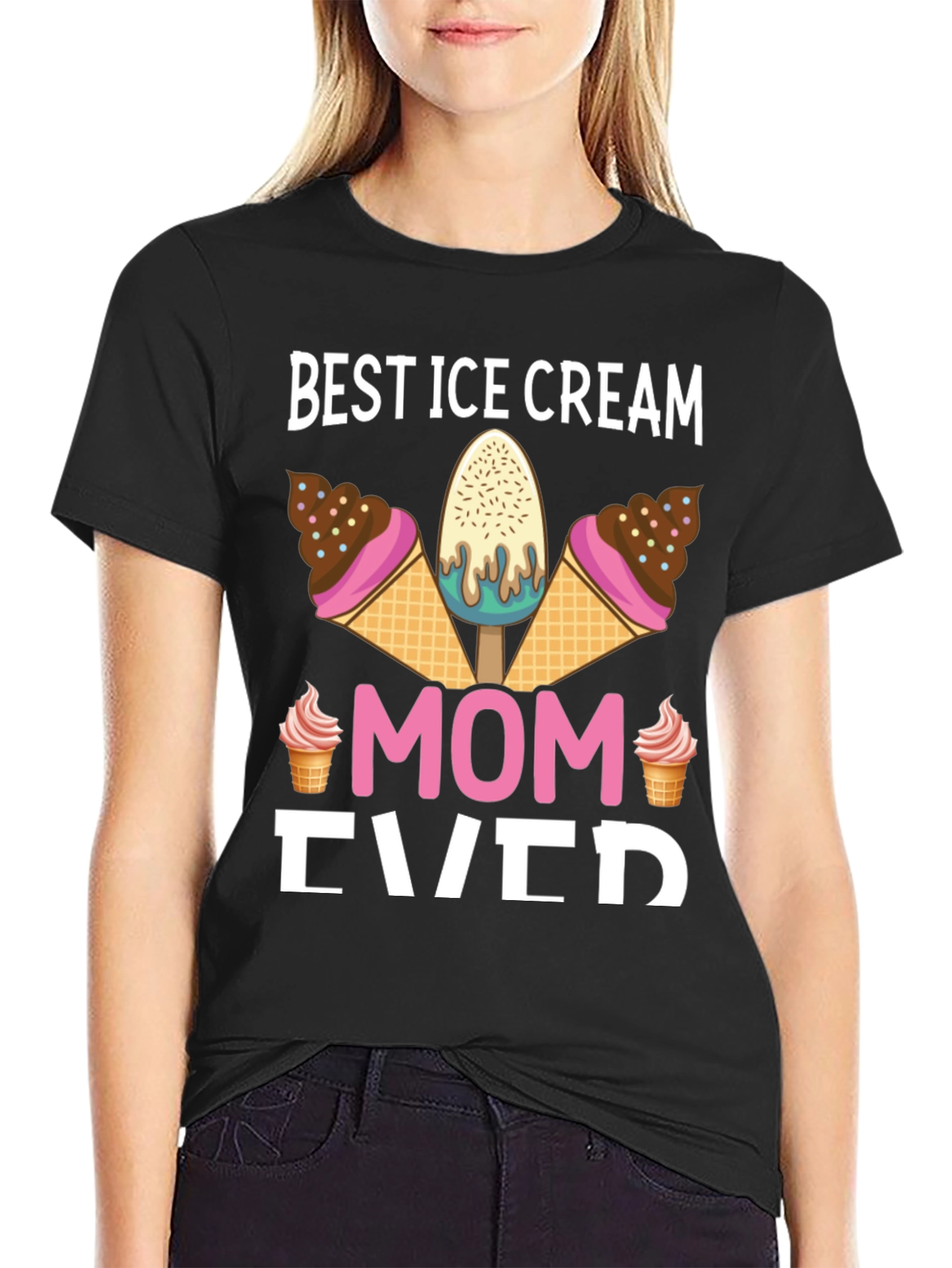 Black Best Ice Cream Mom Ever Graphic T-Shirt view 2