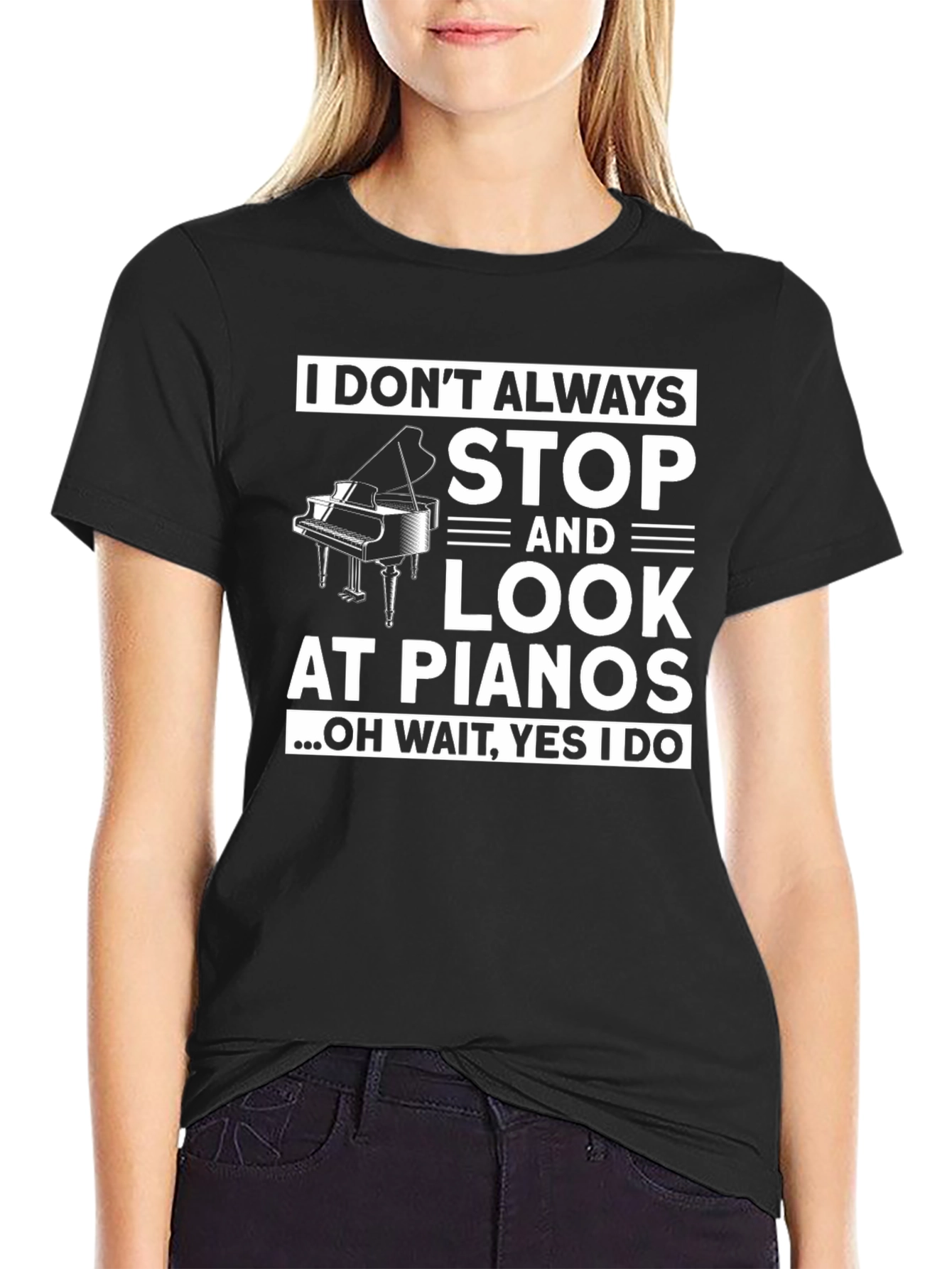 Black Funny Piano Lover T-Shirt view 2
