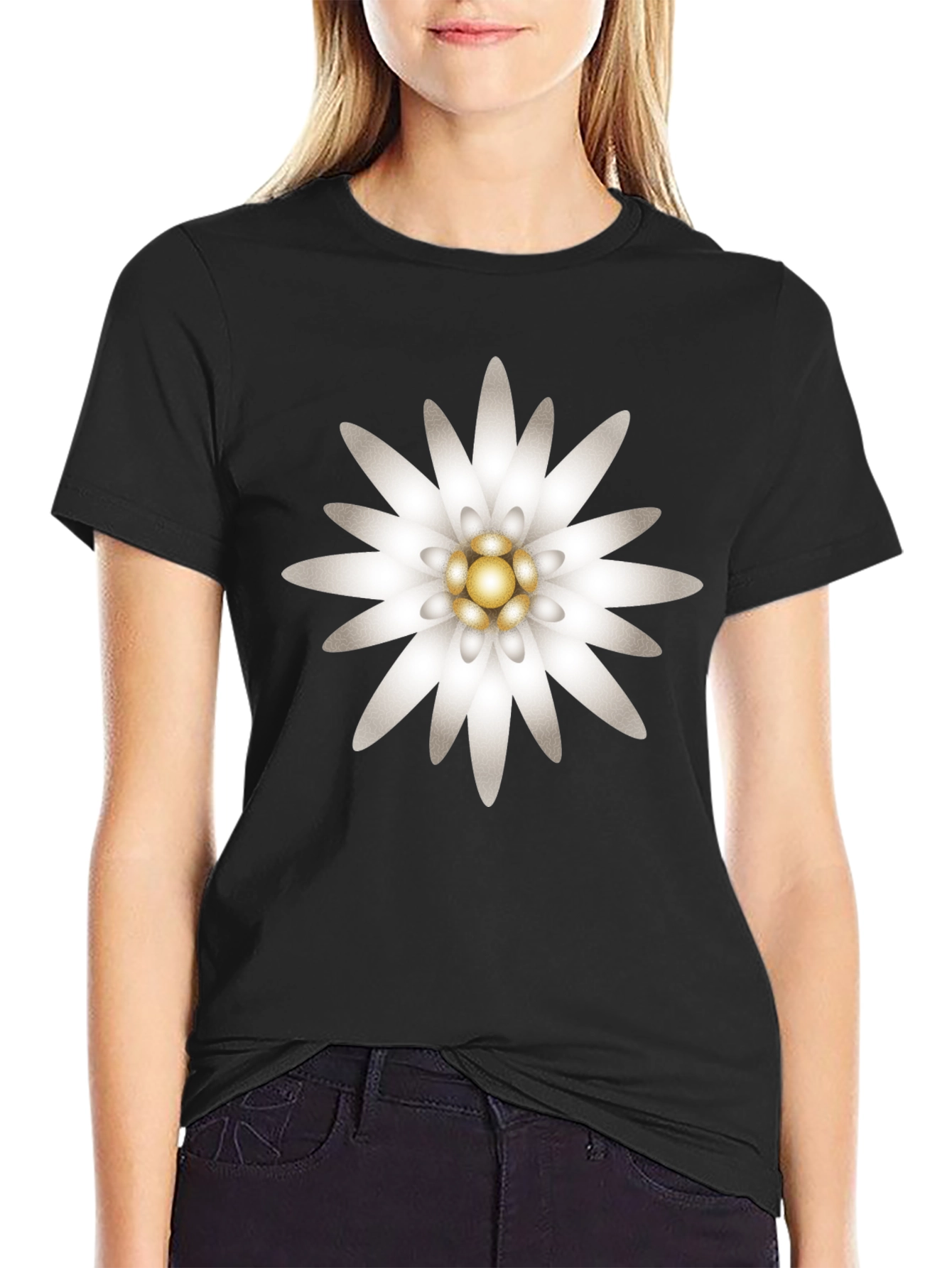 Black Edelweiss Flower Graphic T-Shirt - Black view 2