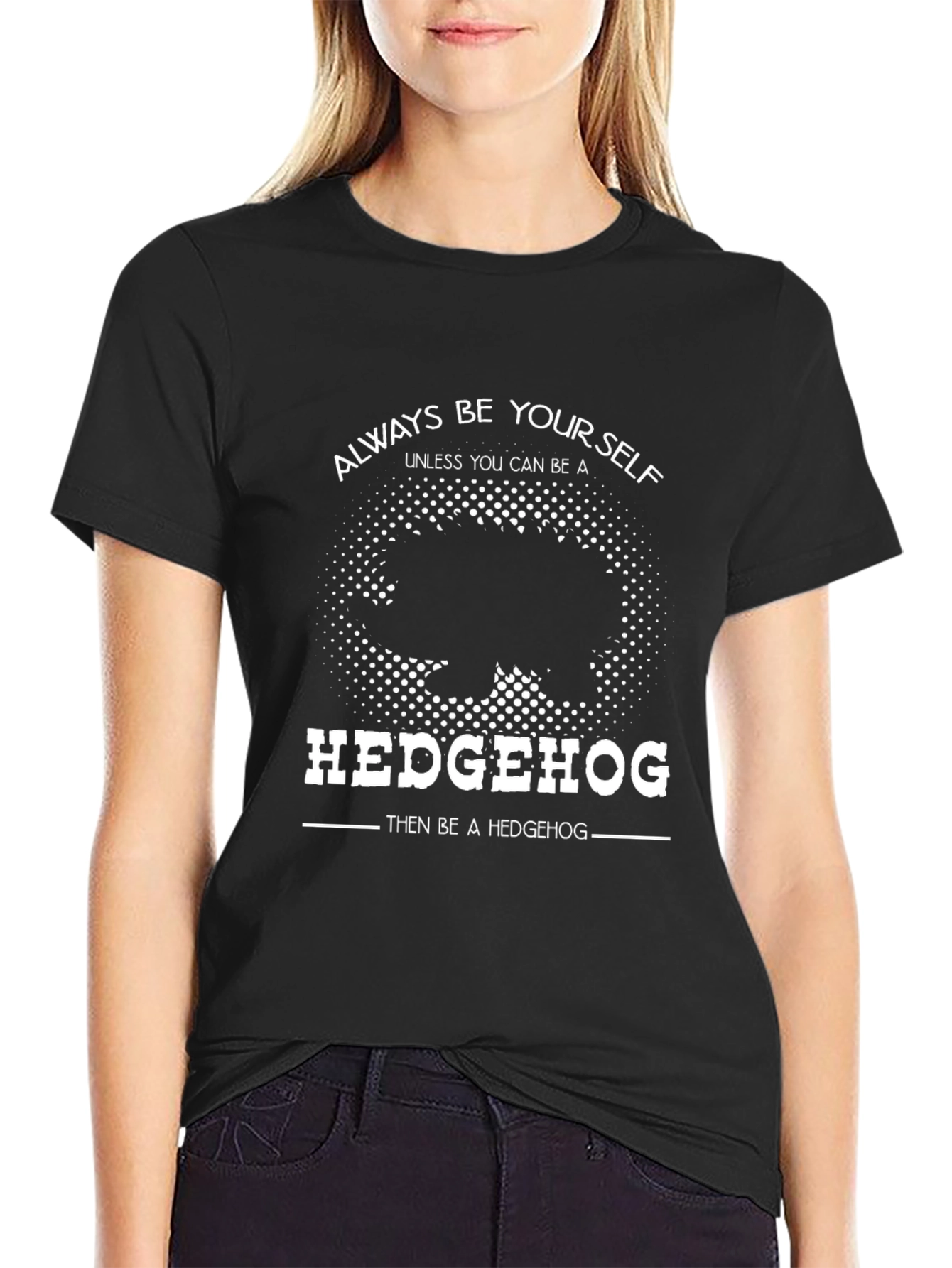 Black Hedgehog Graphic Tee - Always Be Yourself T-Shirt view 2