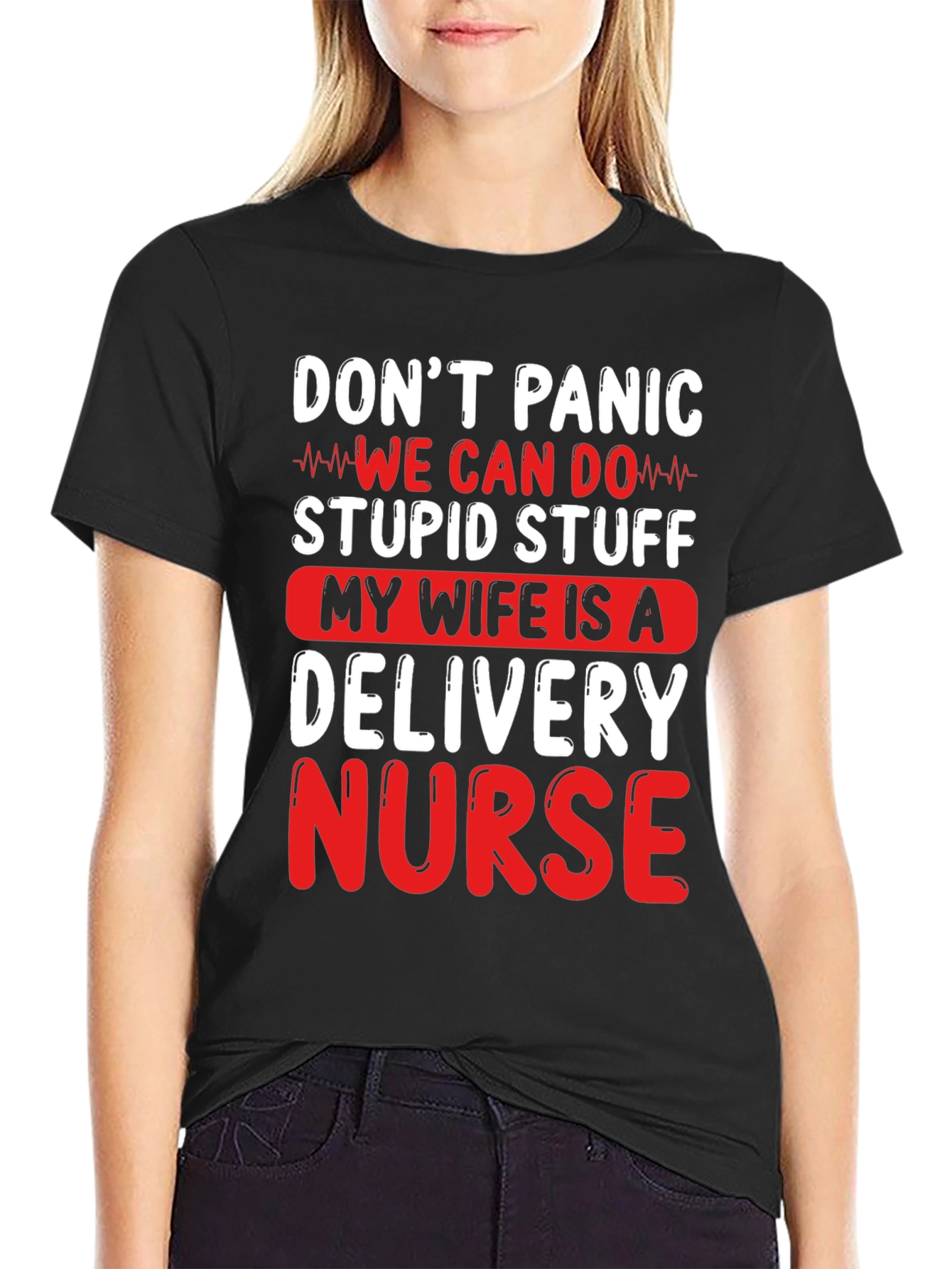 Black Delivery Nurse Husband T-Shirt - Don't Panic view 2