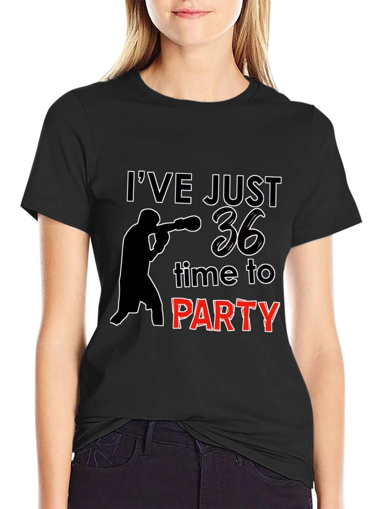 Black 36th Birthday Party T-Shirt: Boxing Silhouette view 2