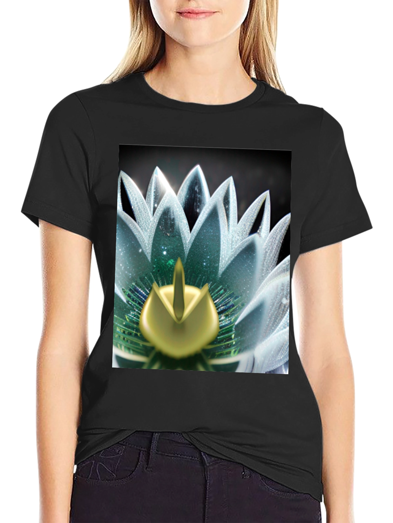 Black Lotus Flower Graphic Tee - Black Cotton Blend view 2