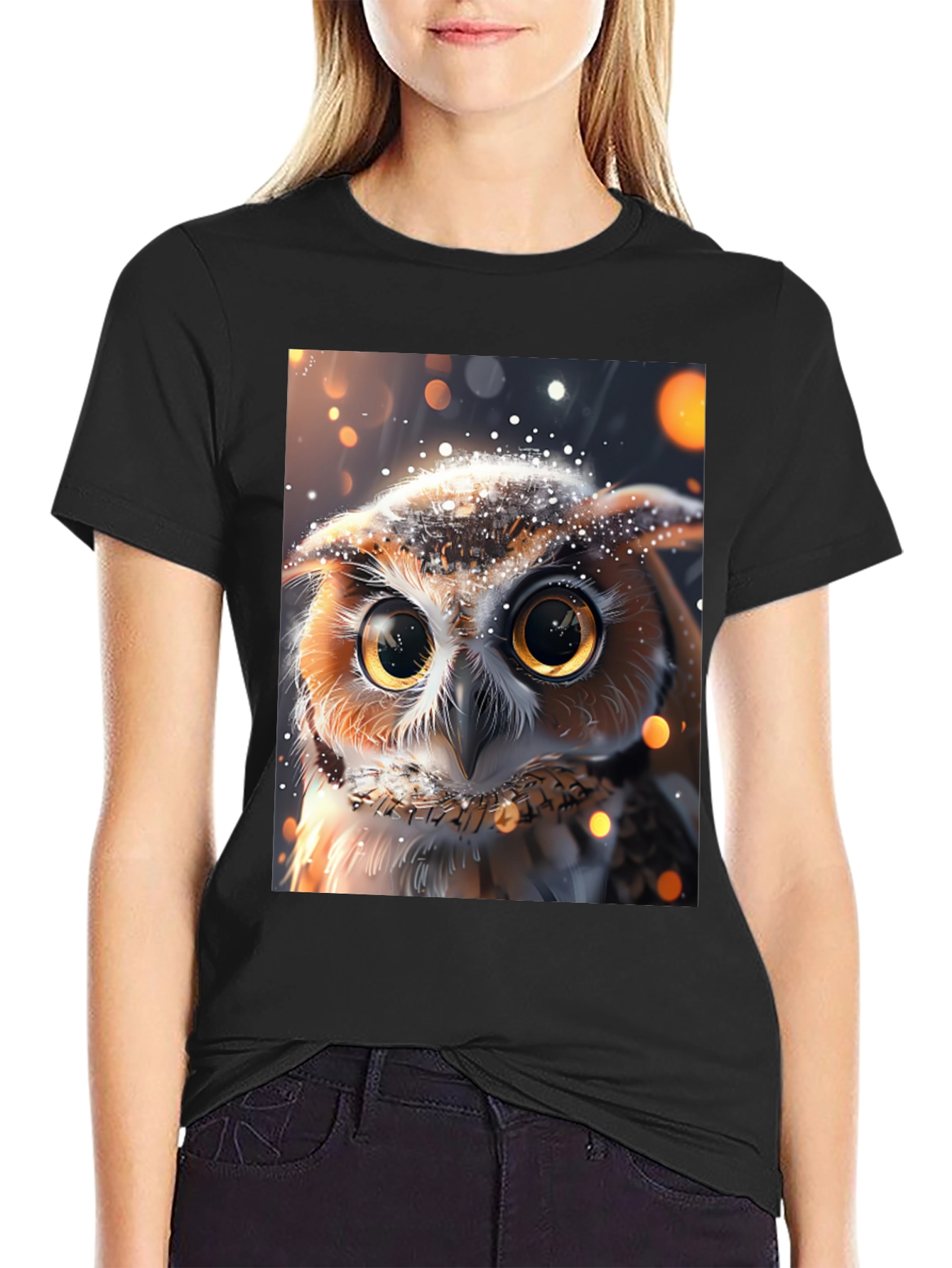 Black Owl Print Black T-Shirt view 2