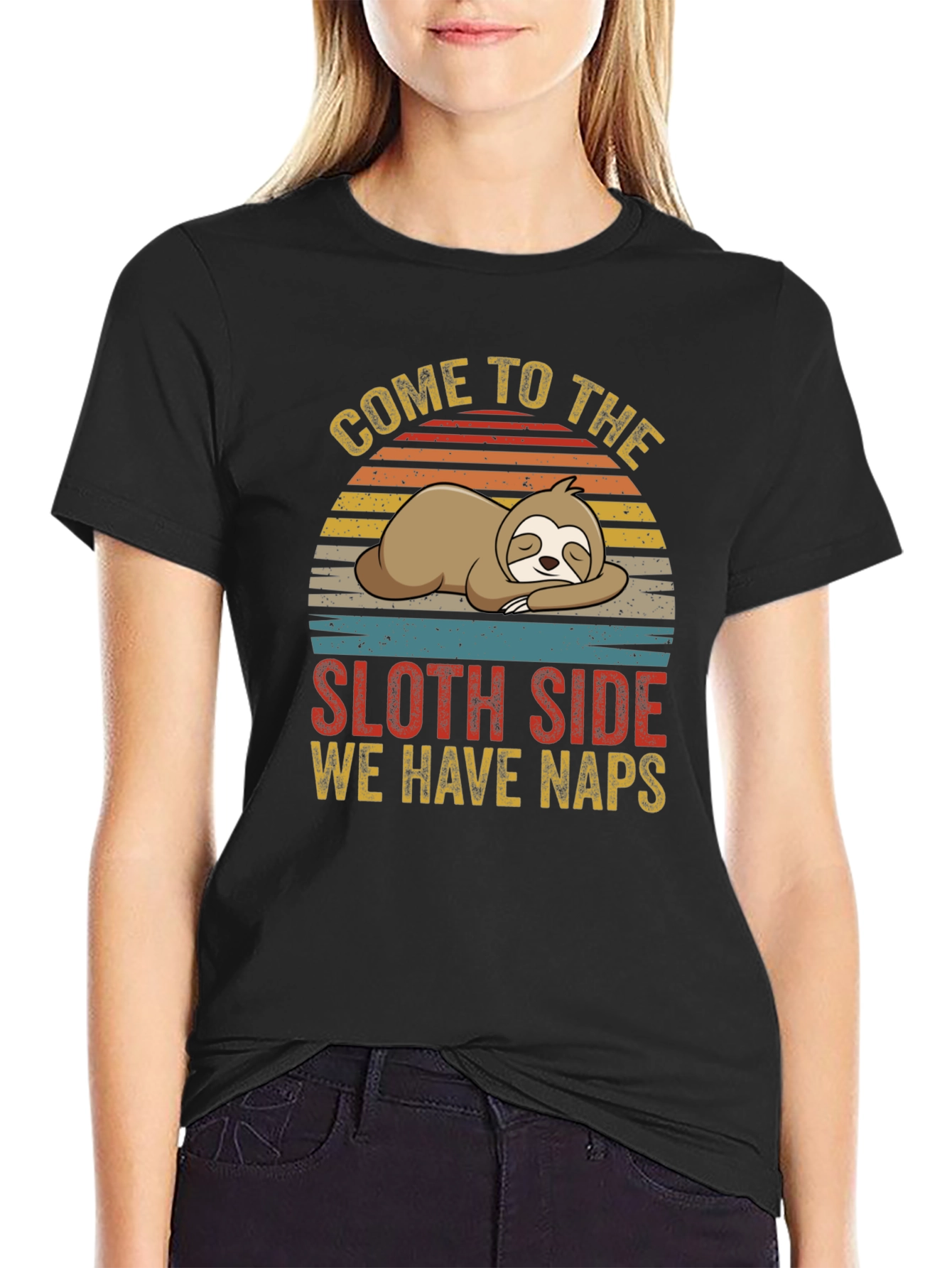Black Come to the Sloth Side We Have Naps Graphic T-Shirt view 2