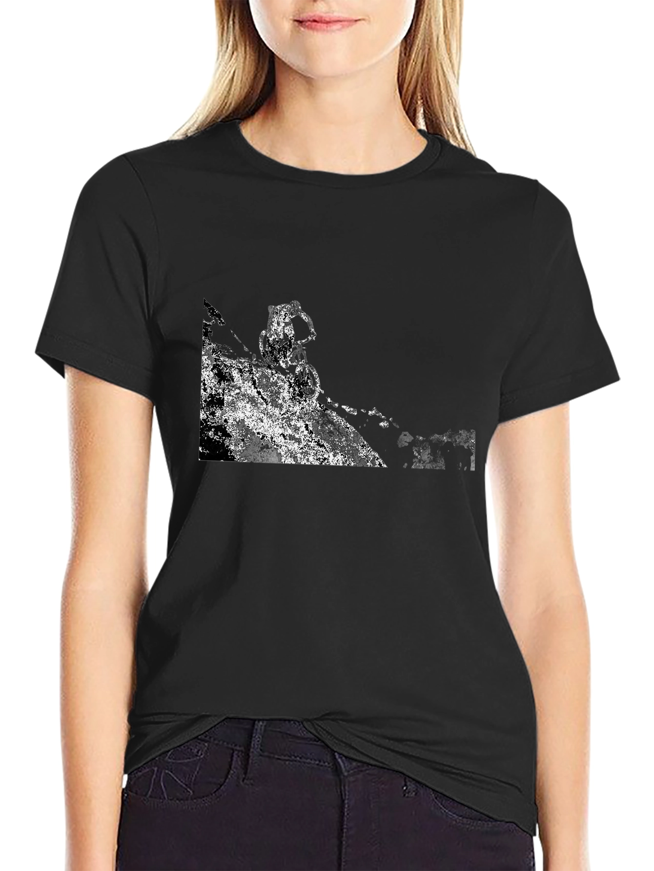 Black Black T-Shirt with Abstract Mountain Bike Graphic view 2