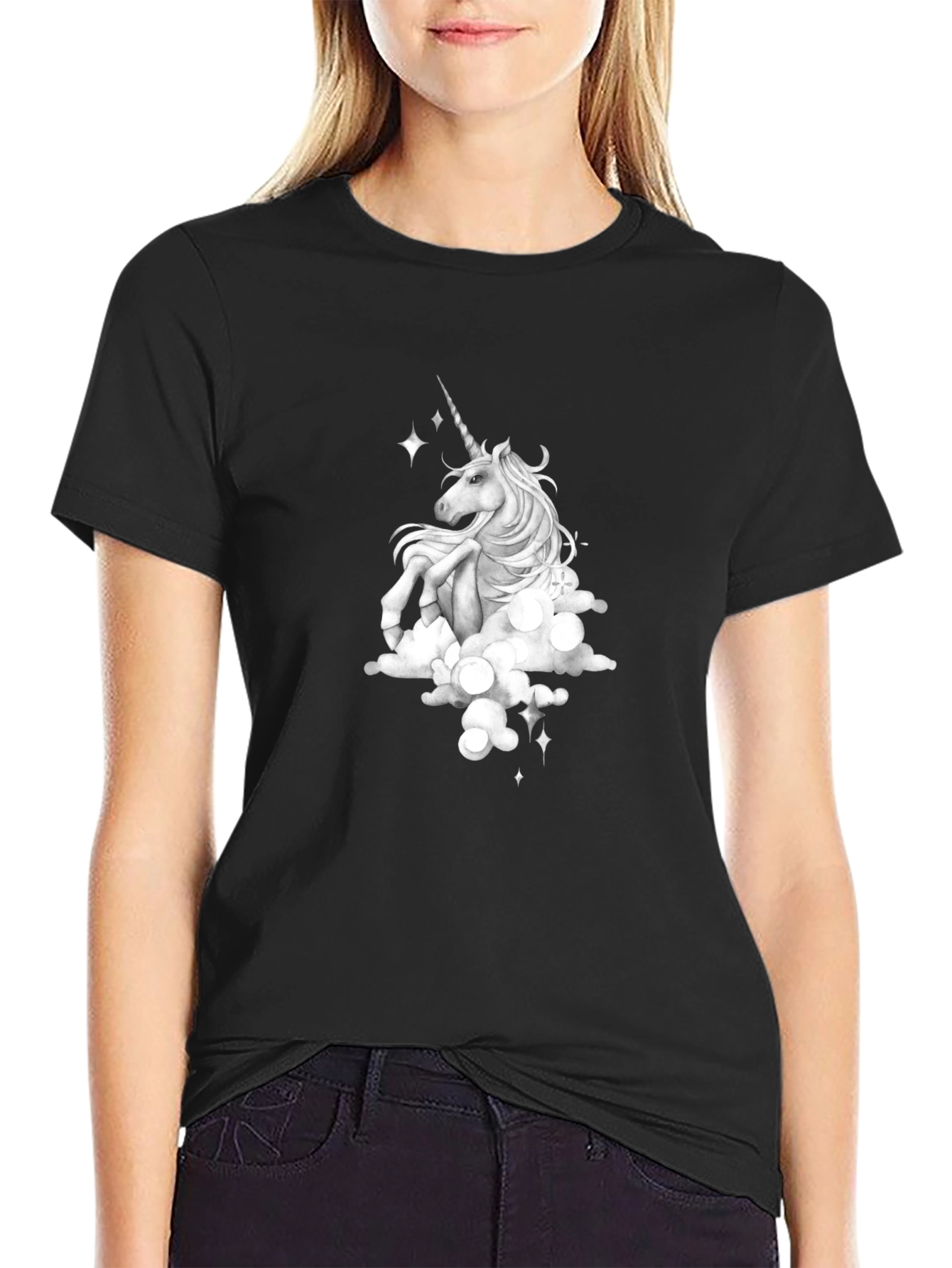 Black Unicorn Cloud T-Shirt - Fantasy Graphic Tee view 2
